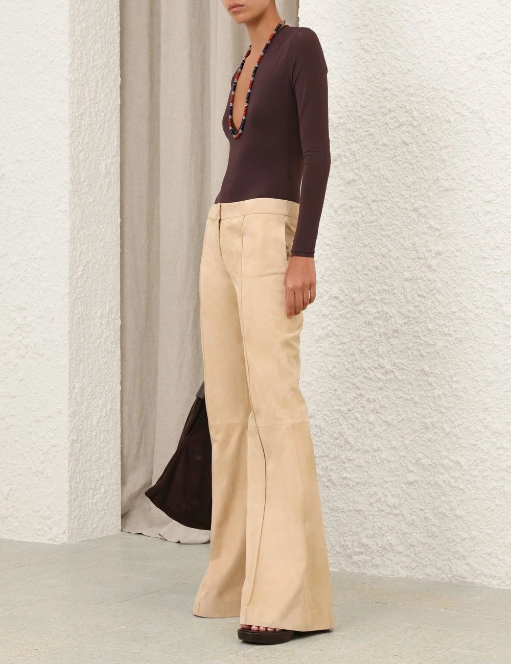 Zimmermann oc11z0226 Illuminate Suede Flare Pants In Beige Size 34" / US 12 / IT 48 - 3 Thumbnail