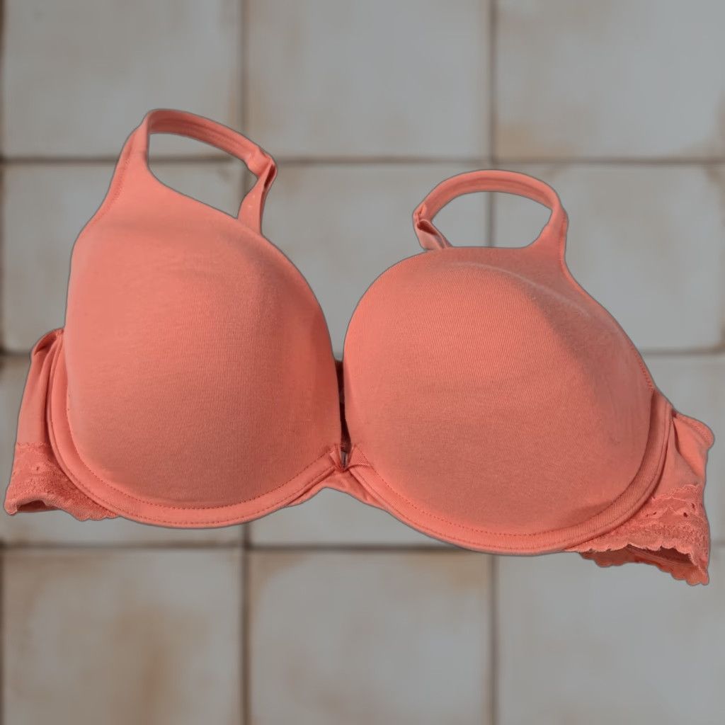 Vintage Cacique Women Bra 38Ddd Coral Boost Plunge Push Up Underwired Lace in Orange