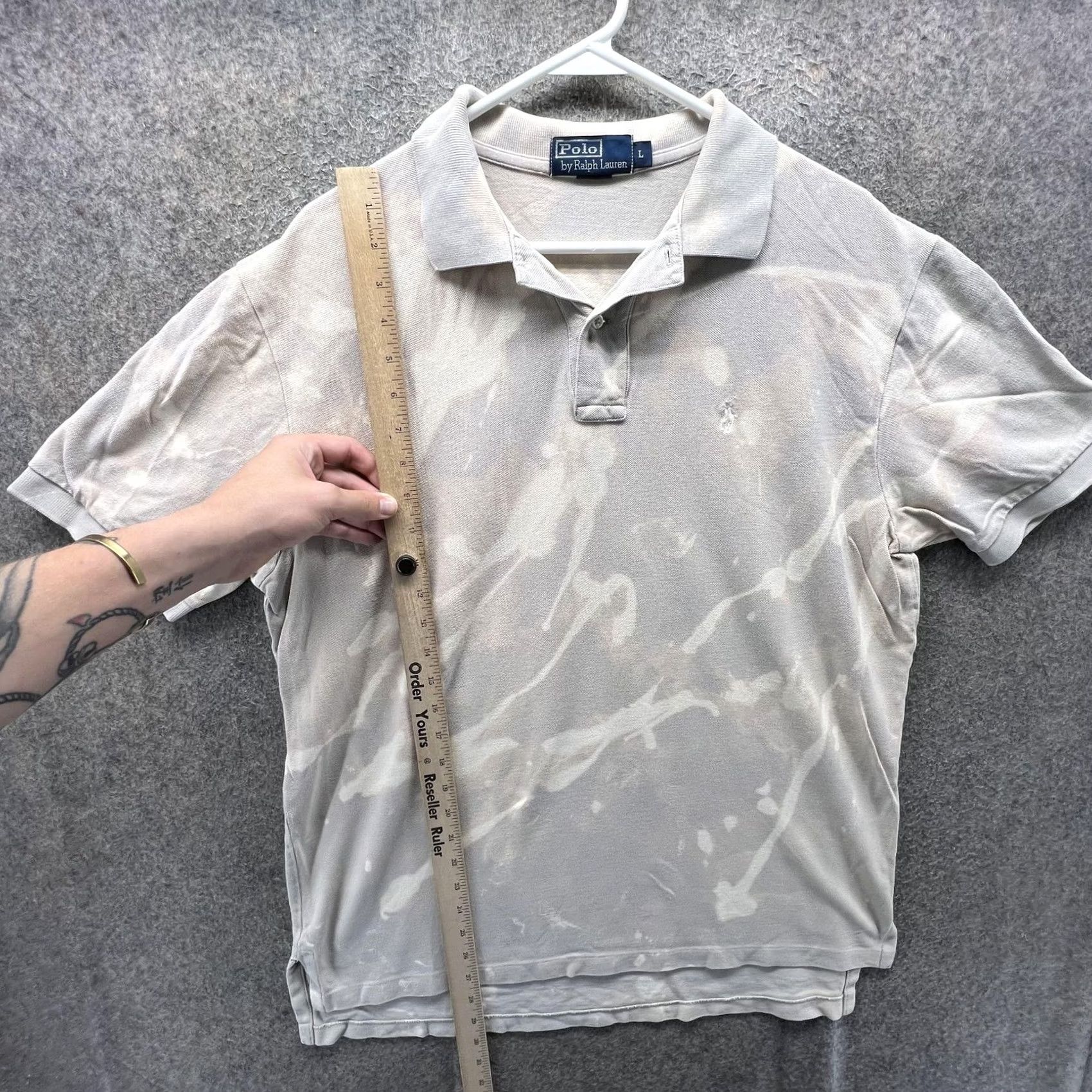 Polo Ralph Lauren Polo Ralph Lauren Polo Shirt Mens Large Beige Bleach Dye Pony Logo Short Sleeve Size US L / EU 52-54 / 3 - 6 Thumbnail