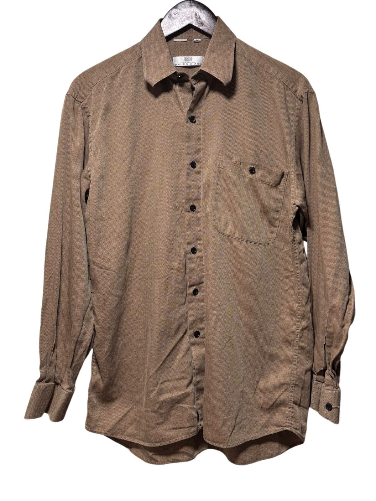 Balenciaga Vintage 90s Balenciaga Khaki Shirt Button Up LS Double B Med Size US M / EU 48-50 / 2 - 1 Thumbnail