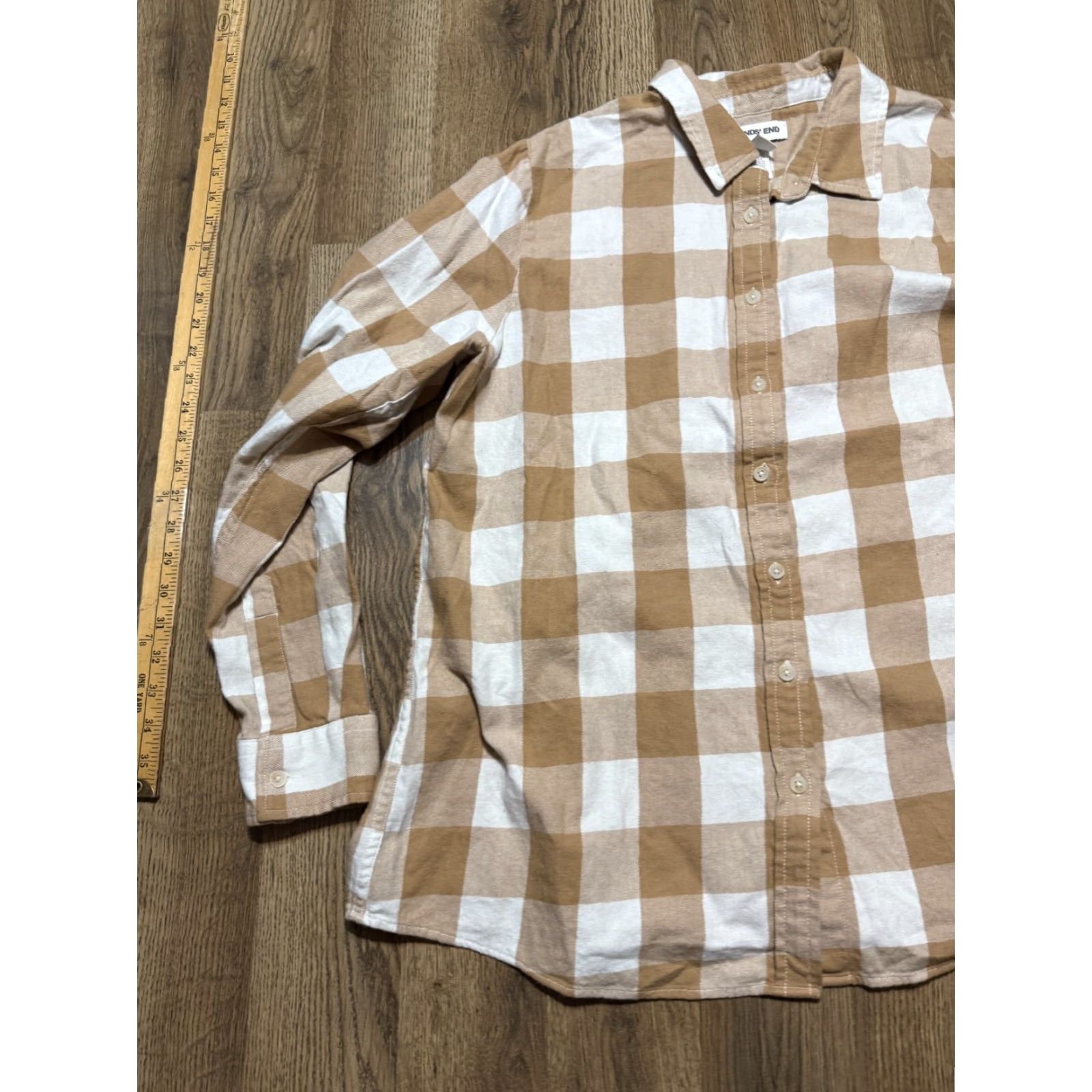 Lands' End Lands' End Shirt Women XL Brown White Check Long Sleeve Button-Up Shirt Size XL / US 12-14 / IT 48-50 - 4 Thumbnail