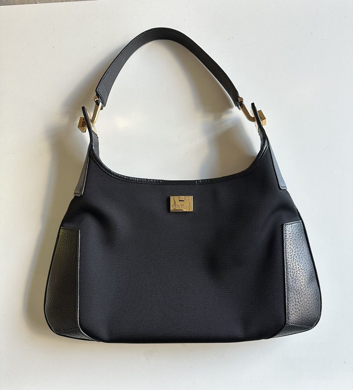 Vintage Salvatore Ferragamo black leather hobo style