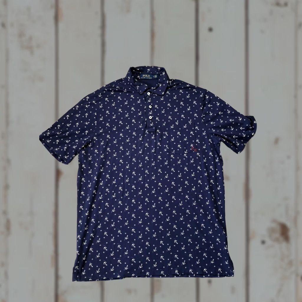 Polo Ralph Lauren Polo Ralph Lauren Polo Shirt Mens Medium Navy Anchor Print Pocket Nautical R67 Size US M / EU 48-50 / 2 - 1 Thumbnail