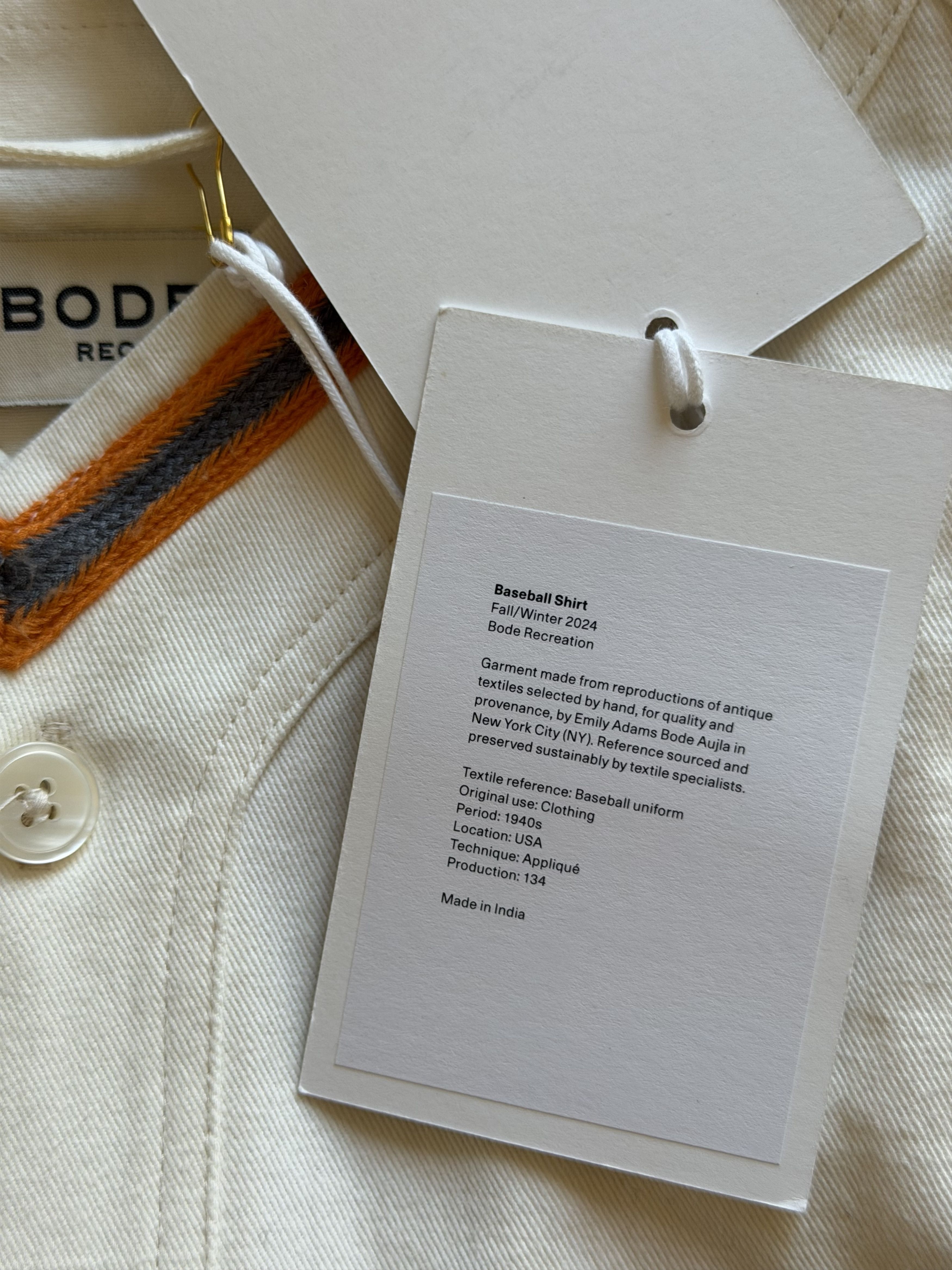 Bode Bode Baseball Shirt in White Size US M / EU 48-50 / 2 - 8 Thumbnail