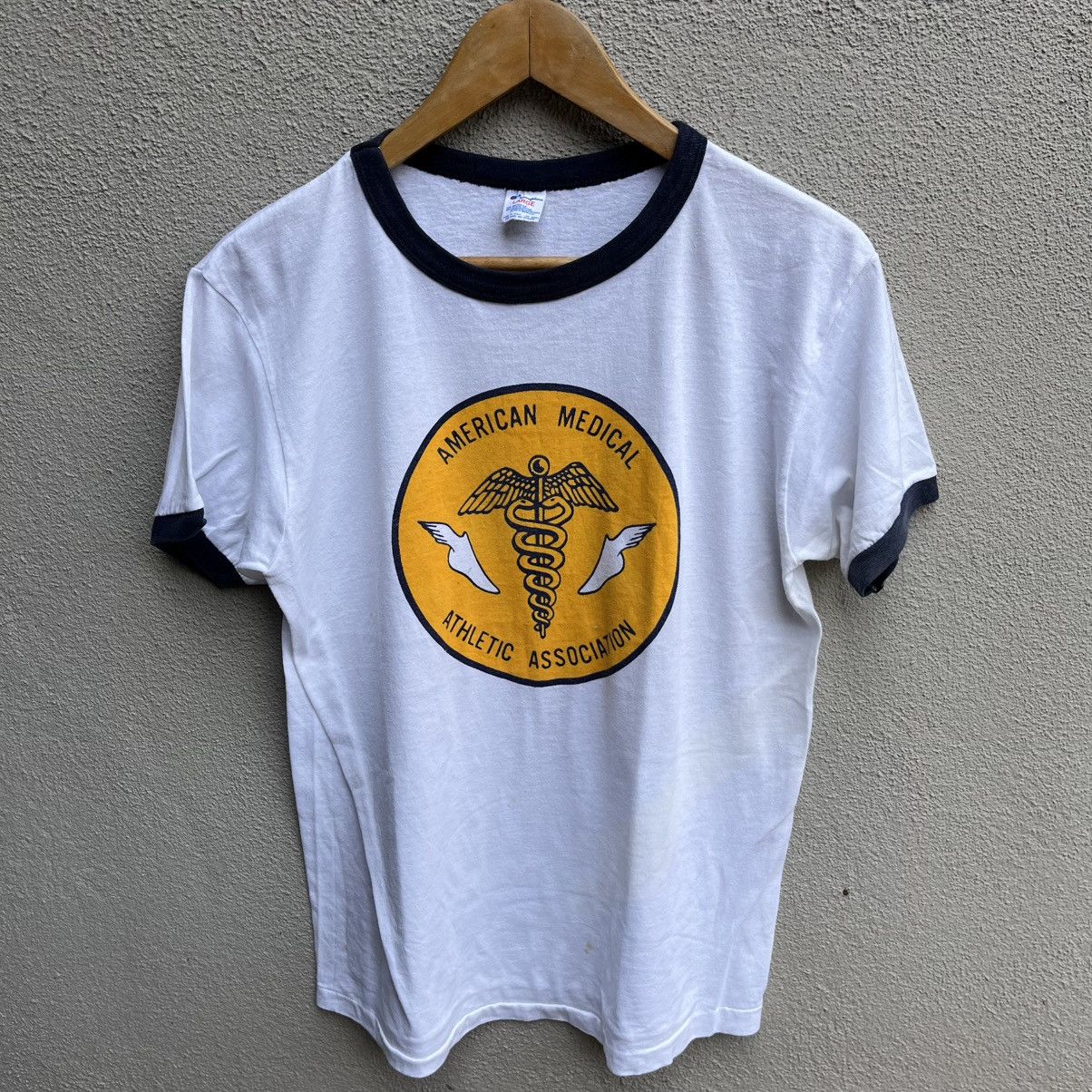 Champion Vintage 80s CHAMPION usa blue bar tee ringer Size US L / EU 52-54 / 3 - 2 Thumbnail