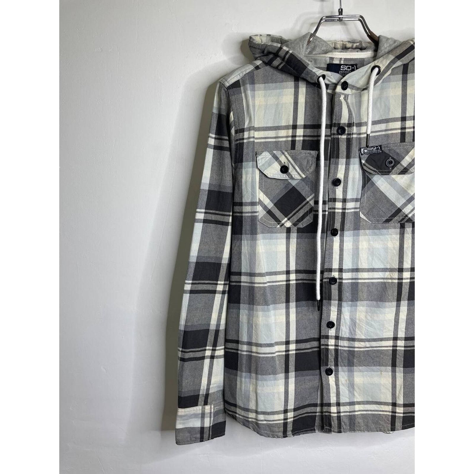 Express Vintage Plaid Flannel Shirt Hoodie White Hooded L Button-Up Size US L / EU 52-54 / 3 - 3 Thumbnail