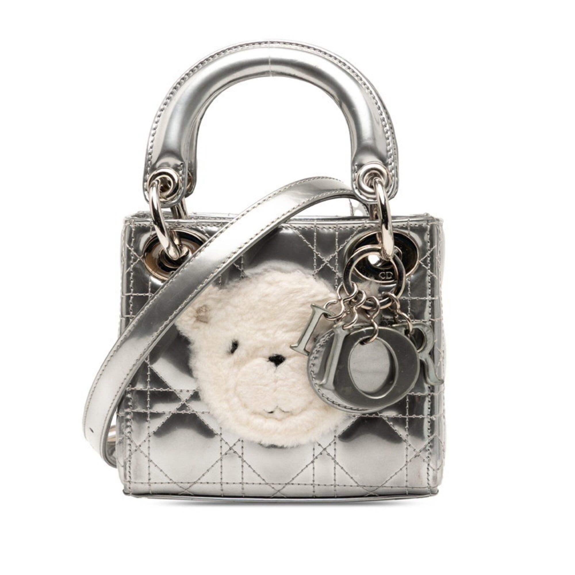 Dior Christian Dior Dior Cannage Baby Lady Nano Handbag Shoulder Bag 2-Way Silver Patent Leather Fur Women's Size ONE SIZE - 1 Thumbnail