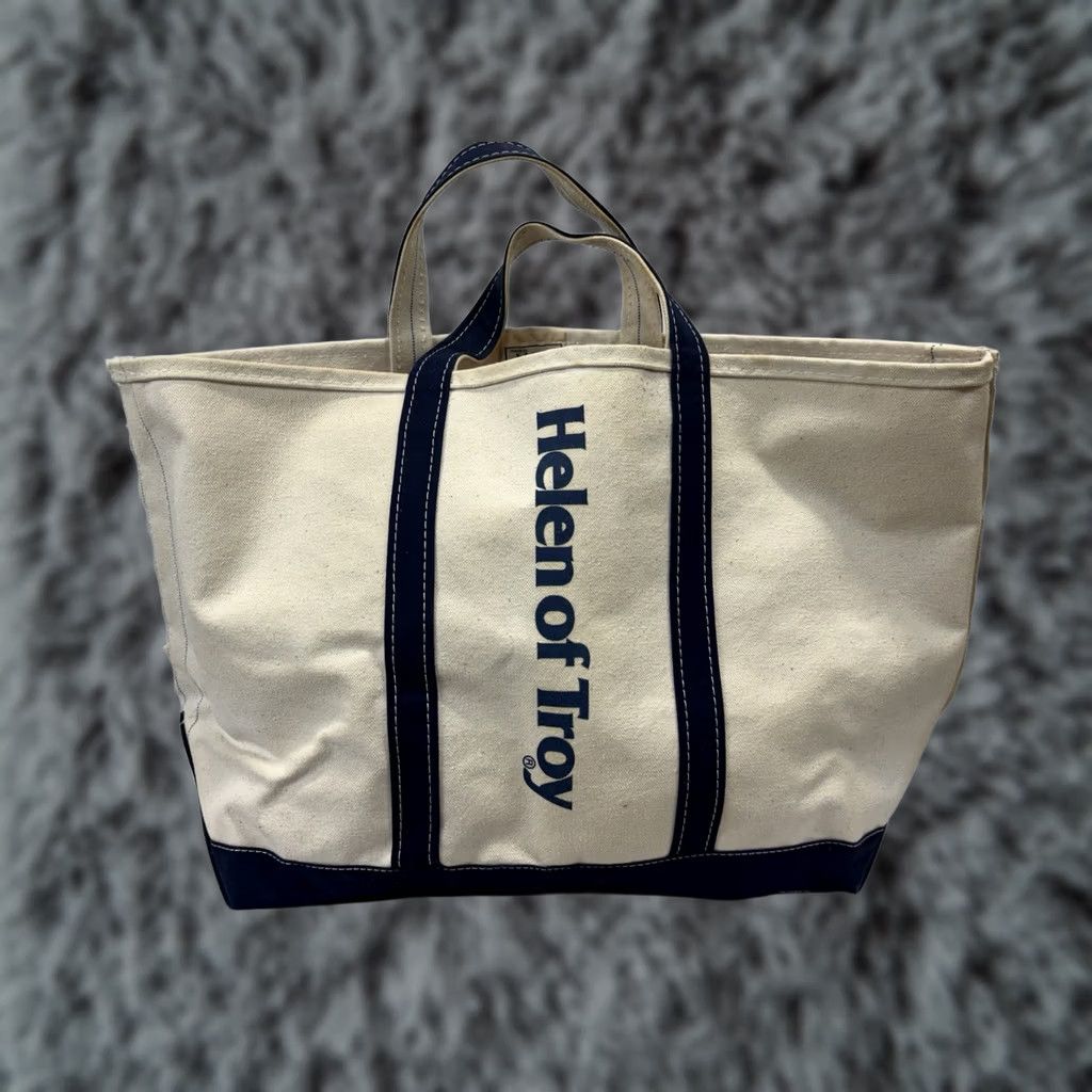 Vintage VINTAGE L.L. Bean Tote Bag Ivory Navy Helen Of Troy Logo Distressed 80s Canvas Classic Preppy Men Size ONE SIZE - 1 Thumbnail