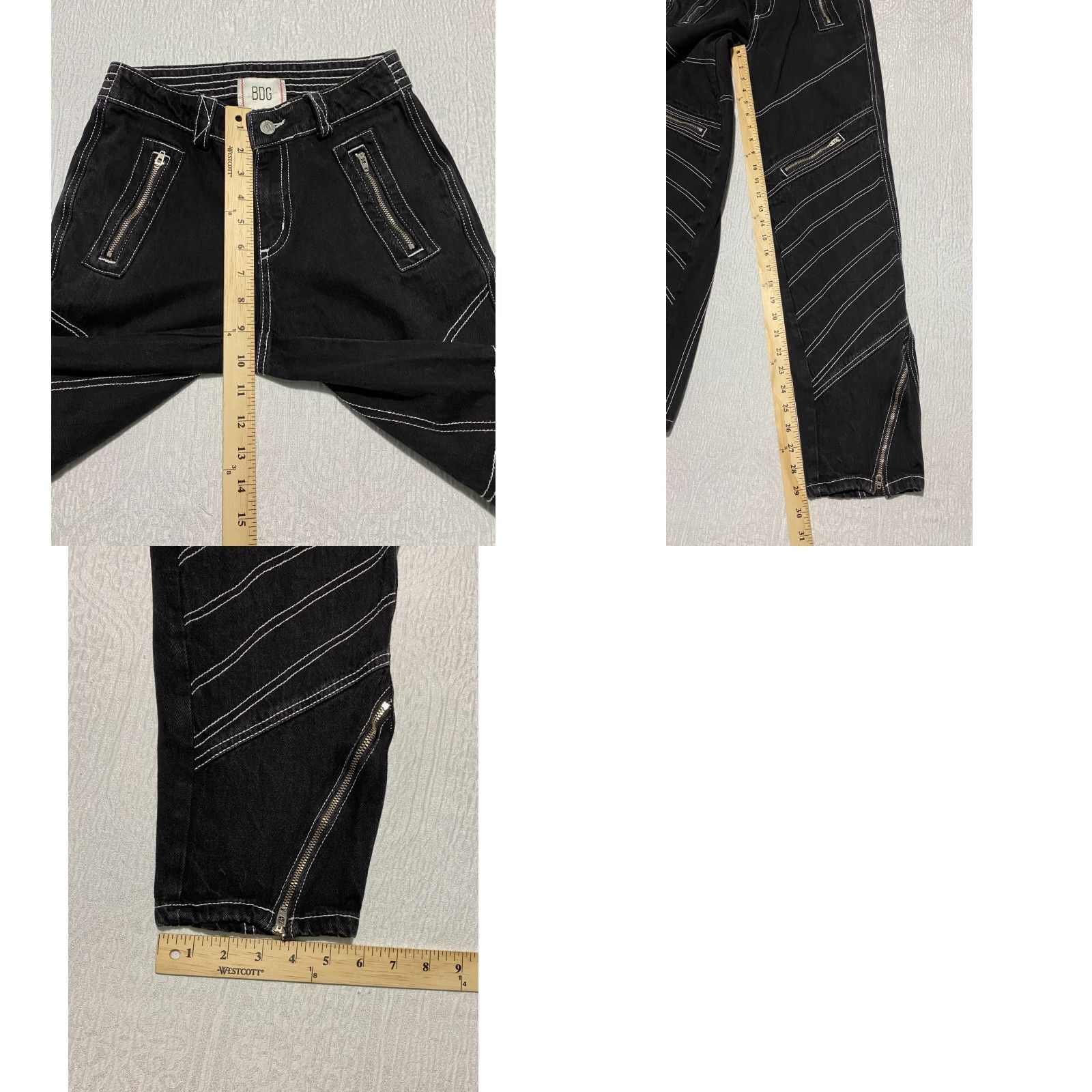 Bdg BDG Moto Jeans Womens Size 25 Black Denim Ankle Zip Pockets White Stitching Jeans Womens Regular 25 Black Moto GDG? Size 42" / US 20 - 8 Thumbnail
