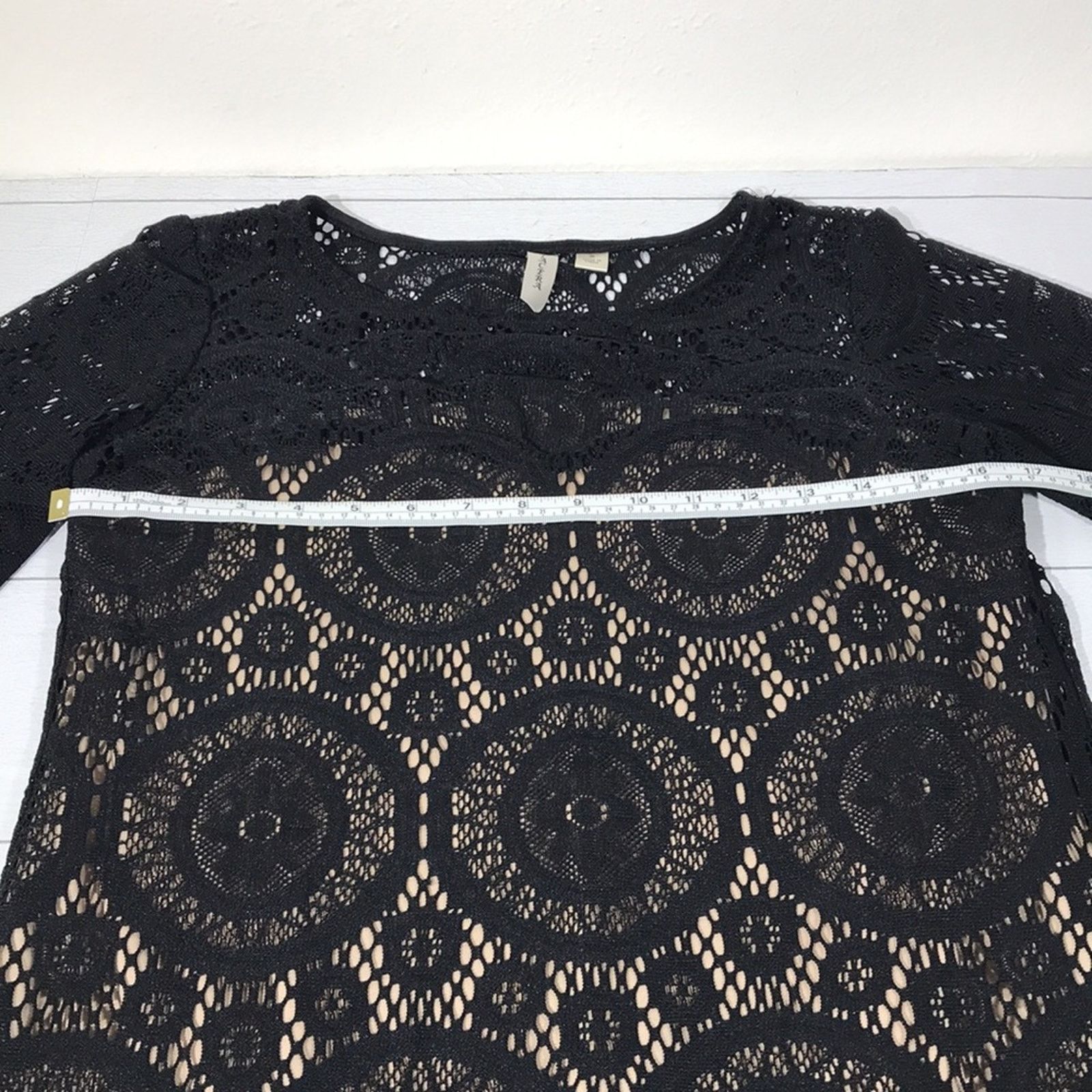 Other Tacera Black Lace Eyelet Dress Small Nude Lined Sheath Dress Size S / US 4 / IT 40 - 6 Thumbnail