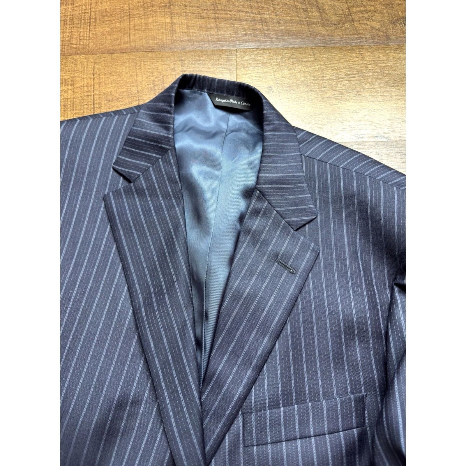 Vintage Samuelsohn Suit Mens 46 Blue Super 150s Wool 46R 40X28 Pinstripe Surgeon Cuffs Size 46R - 4 Thumbnail