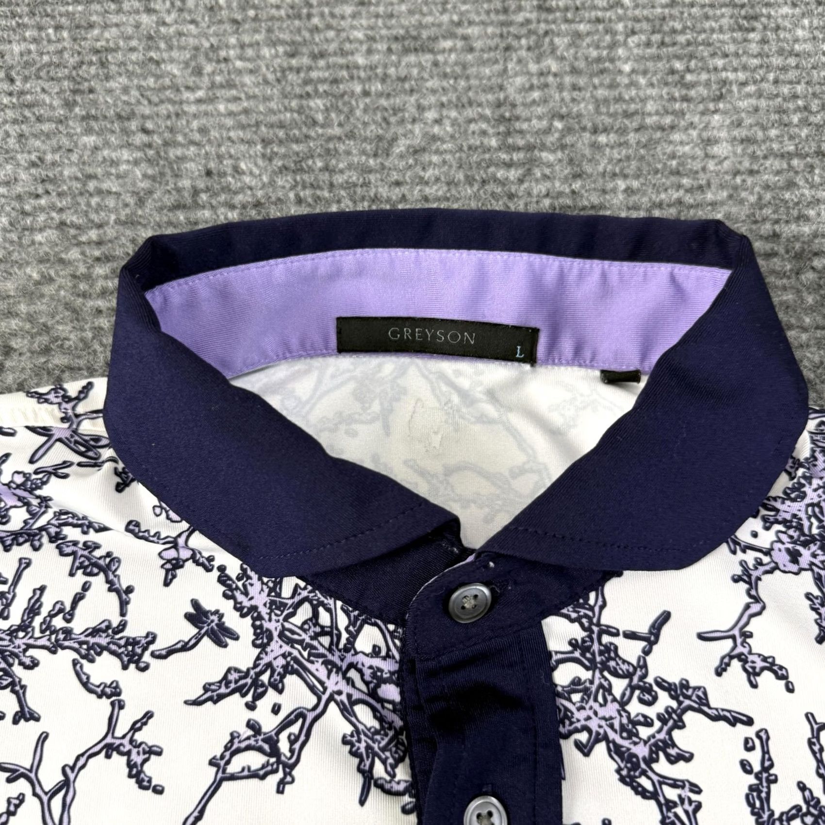 Vintage Greyson Polo Shirt Mens Large Purple Floral Golf Performance Stretch Wolf Logo Size US L / EU 52-54 / 3 - 4 Thumbnail