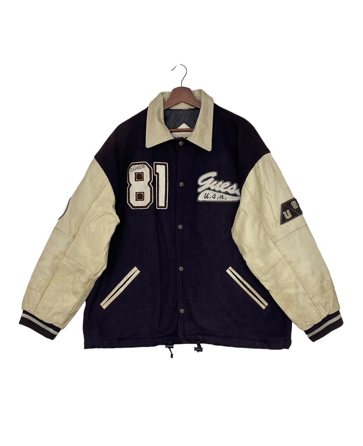 Guess Vintage Brand Guess Leather Varsity Jacket Made in Usa 1990s Size US XL / EU 56 / 4 - 1 Thumbnail