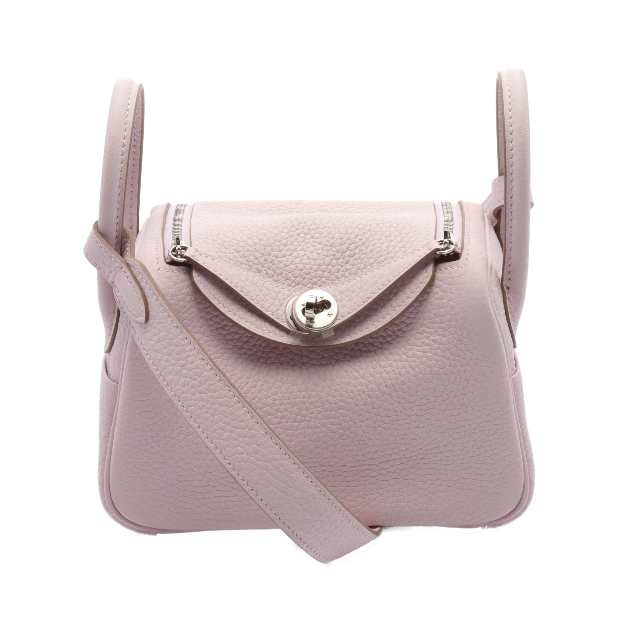 Hermes Hermes Lindy Mini Mauve Pail Shoulder Bag Clemence Leather Light Pink Silver Hardware Double Engraved Size ONE SIZE - 1 Thumbnail