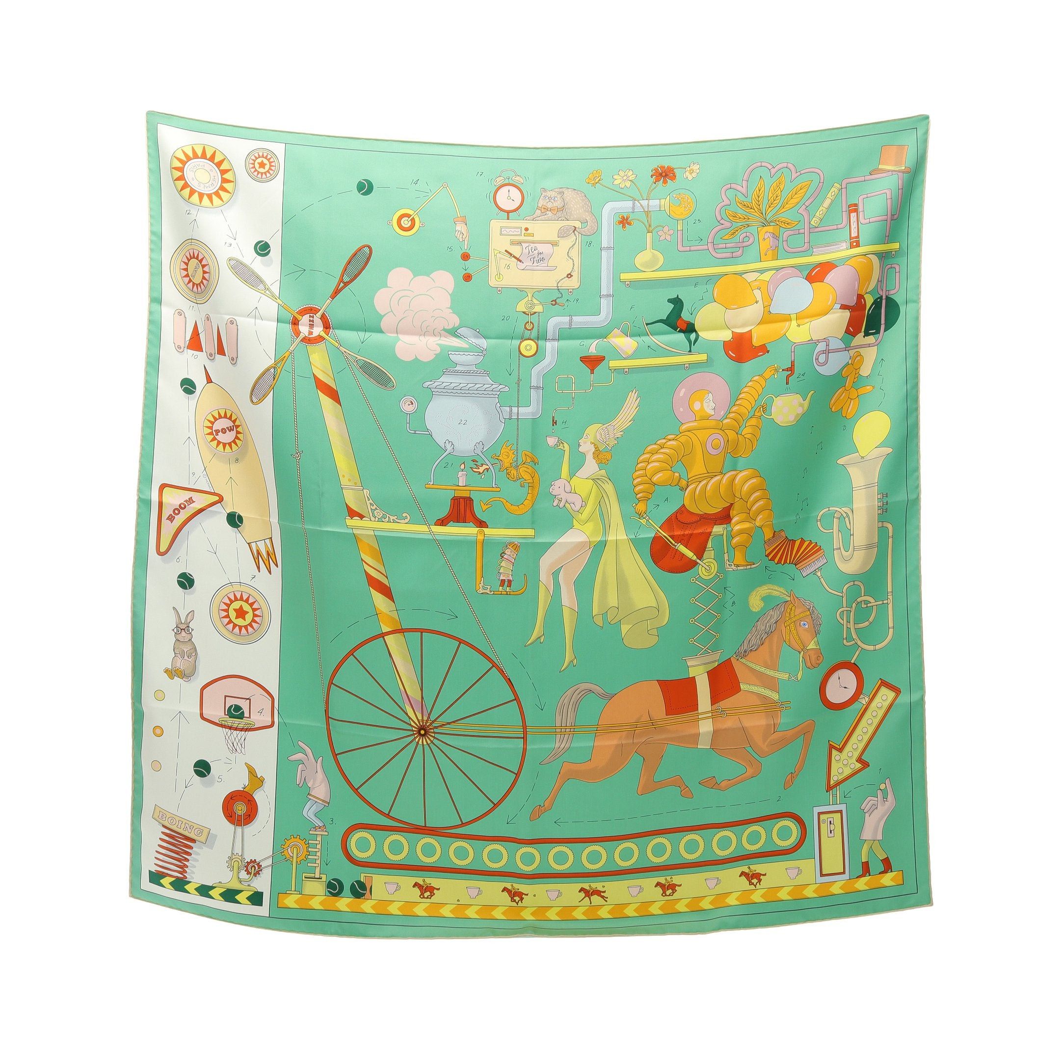 Hermes Hermes Carres 90 Tea For Two Scarf Silk Light Green Multicolor Size ONE SIZE - 1 Thumbnail