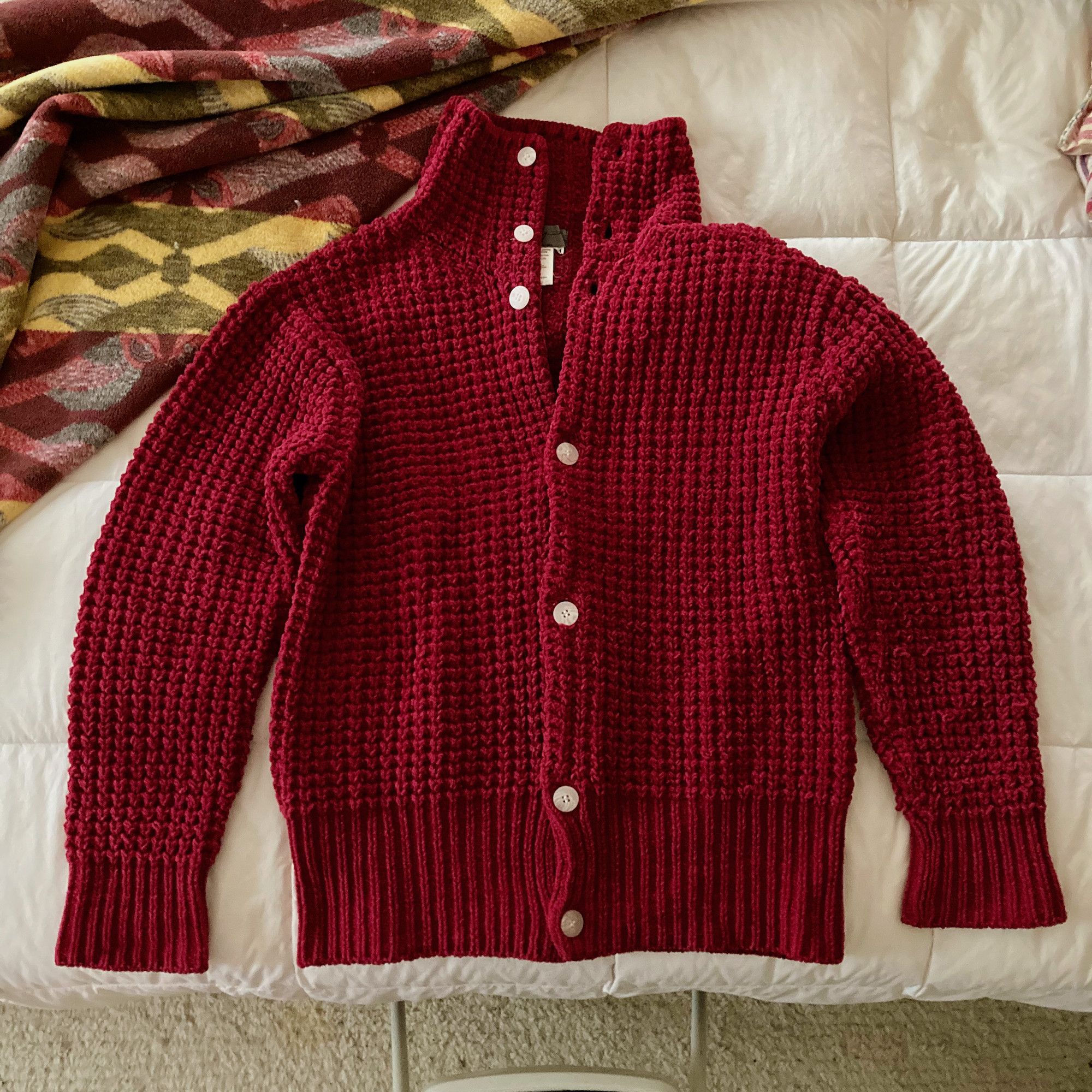 image of Yohji Yamamoto Pour Homme Chunky Knit Chenille Cardigan in Red, Men's (Size Medium)