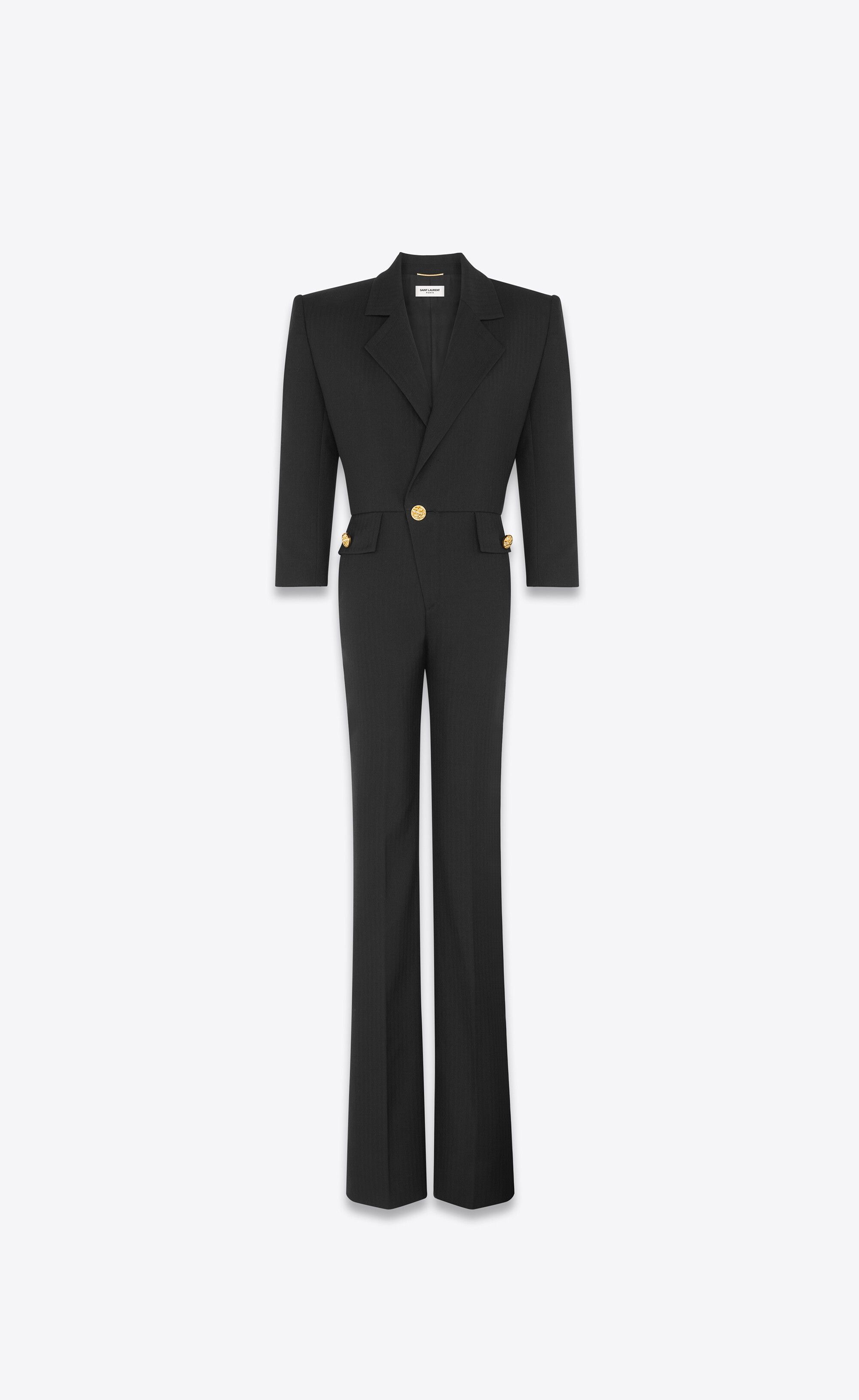 Saint Laurent Paris o1tp1o0125 Tailored Jumpsuit In Chevron Wool in Black Size 26" / US 2 / IT 38 - 1 Thumbnail
