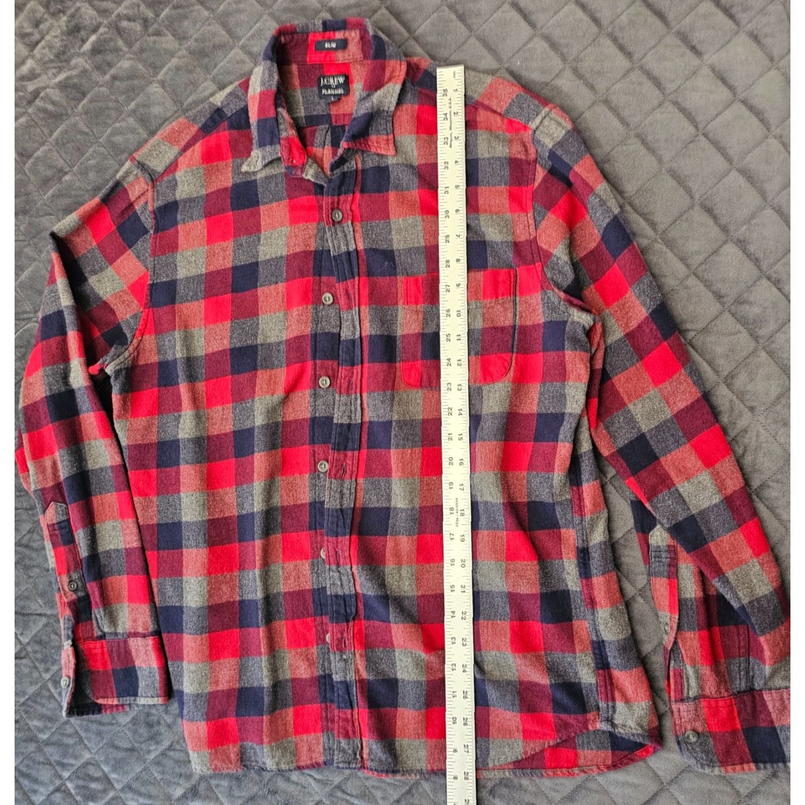 J.Crew J.Crew Flannel Button-Up Shirt Mens Large Red Blue Check Slim Fit Size US L / EU 52-54 / 3 - 5 Thumbnail