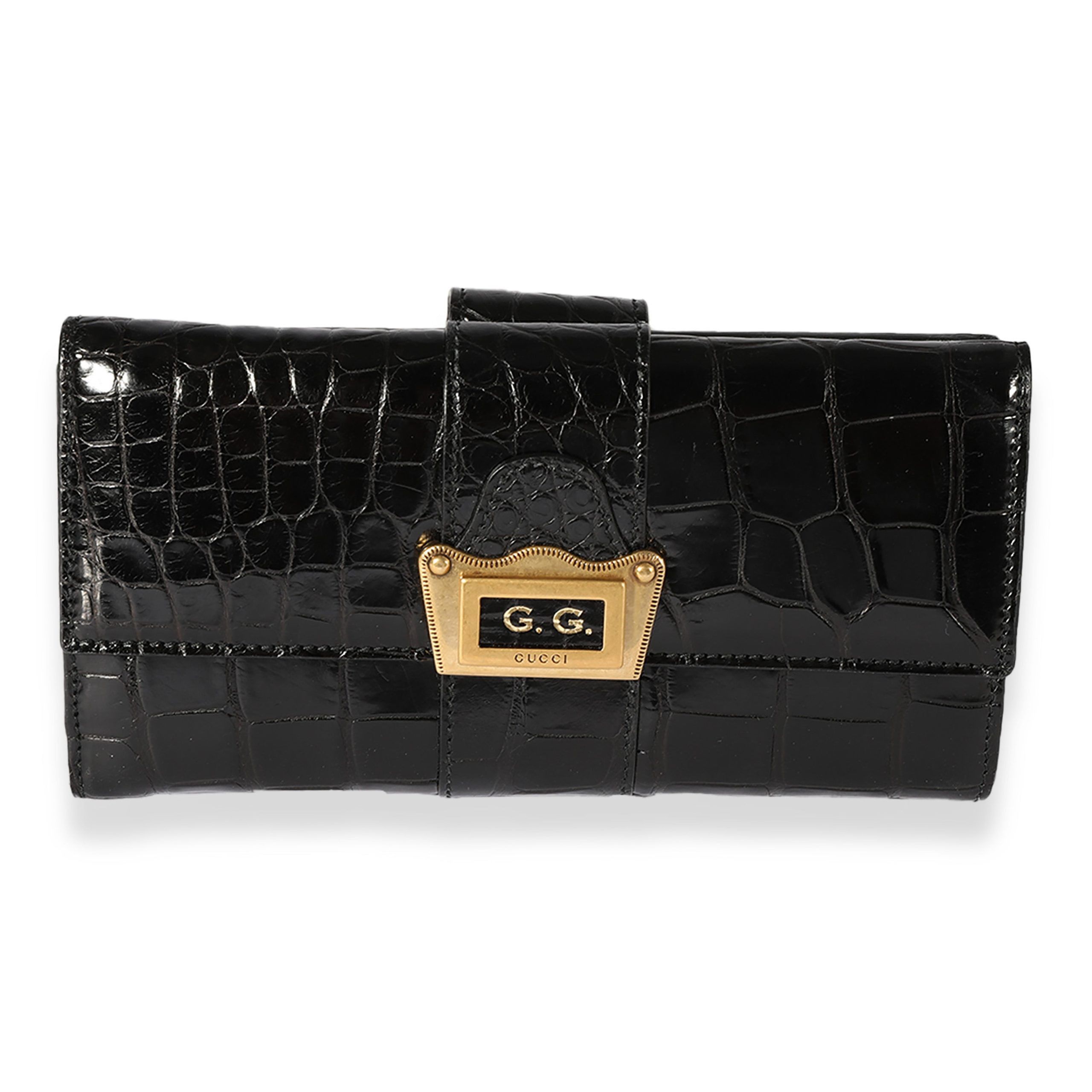 Gucci Gucci Black Crocodile-Embossed Long Flap Wallet Size ONE SIZE - 1 Thumbnail