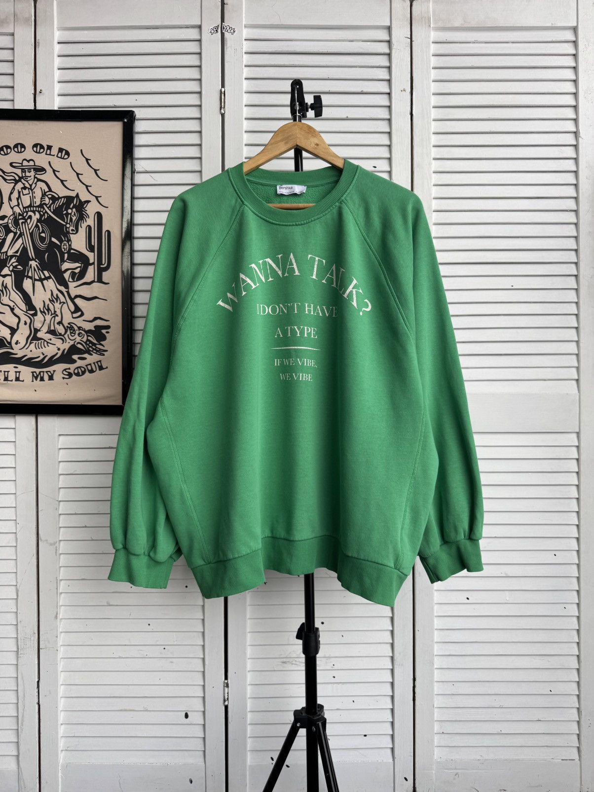 Bershka Vintage Bershka Wanna Talk Baggy Oversized Green Sweatshirt Size US XL / EU 56 / 4 - 1 Thumbnail