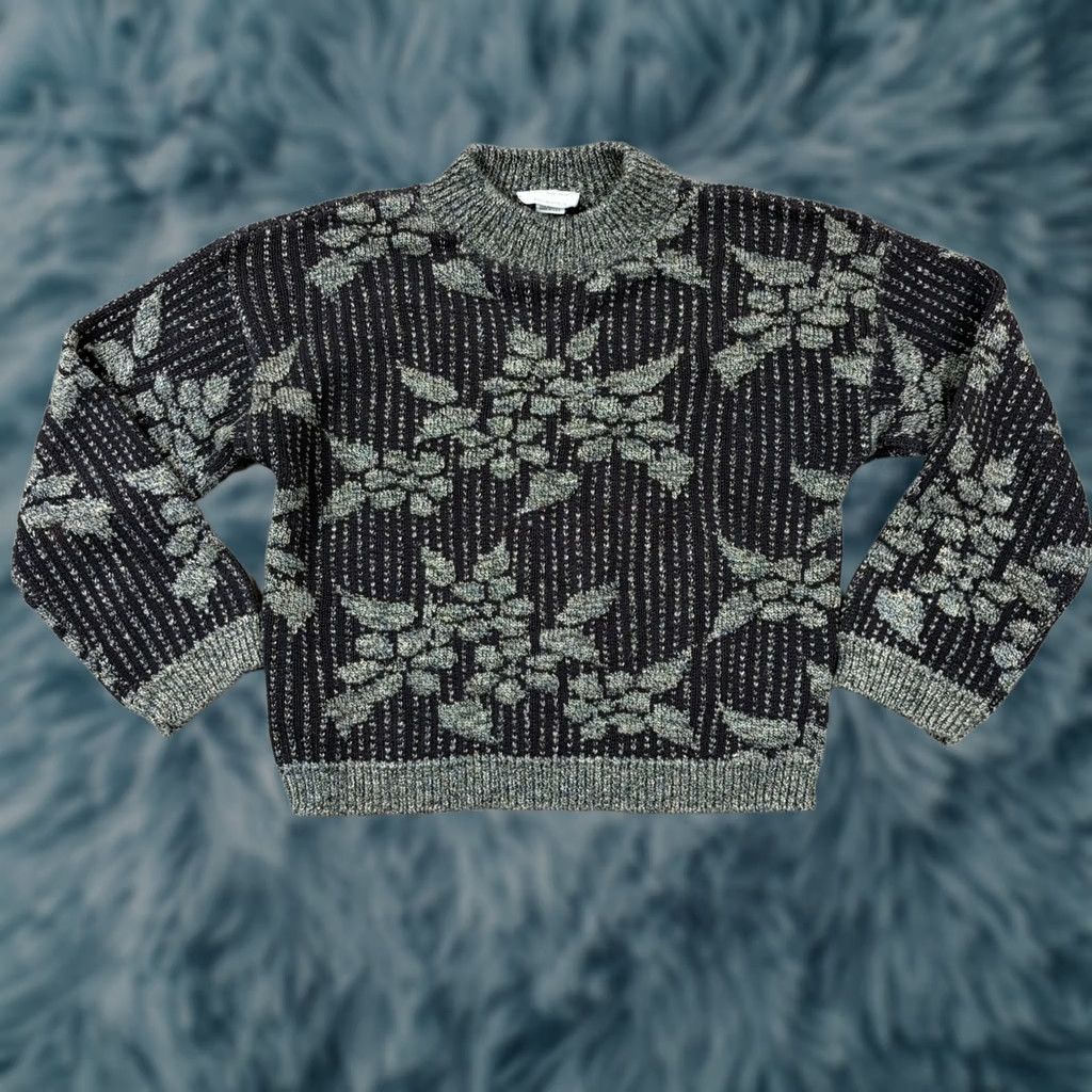 Vintage VINTAGE Across America Knit Maven Ltd Sweater Floral Jacquard Green Black USA Made Shirt M Womens Size M / US 6-8 / IT 42-44 - 1 Thumbnail