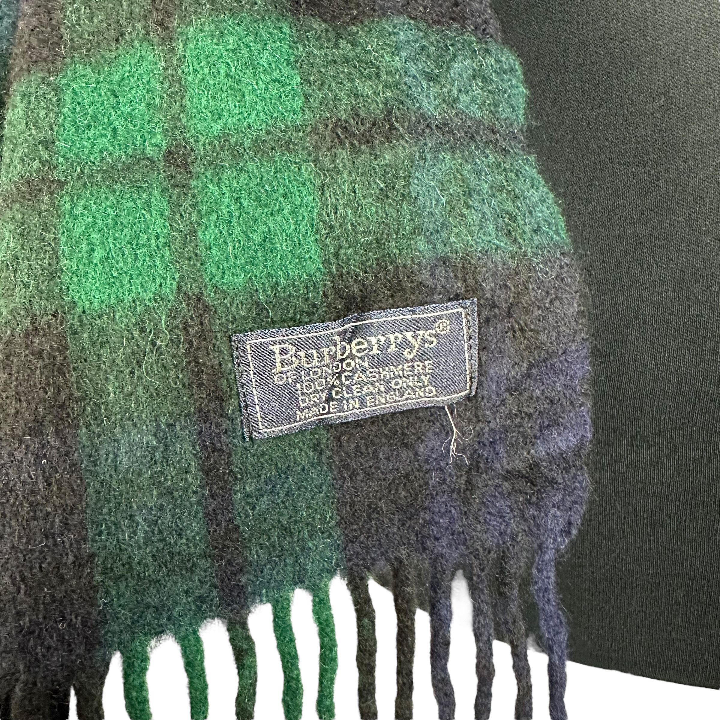 Burberry Vintage 90s BURBERRYS Green Check Cashmere Muffler #A62-1483 Size ONE SIZE - 4 Thumbnail