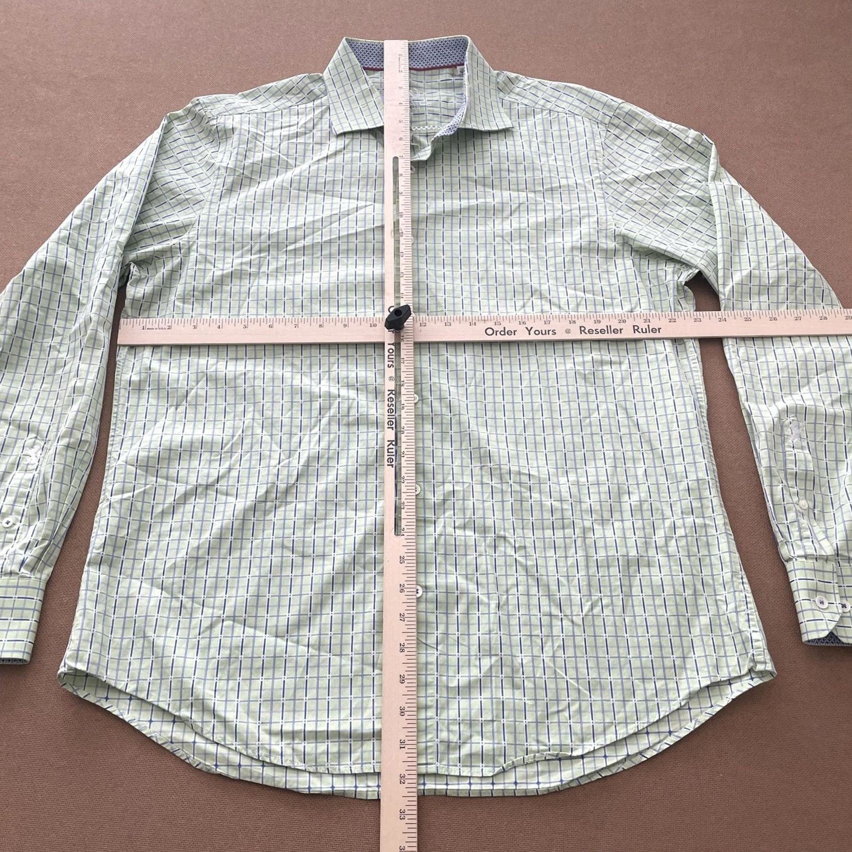 BUGATCHI BUGATCHI Green Blue Plaid Dress Shirt Mens Regular Size 17.5 Size 48R - 7 Thumbnail