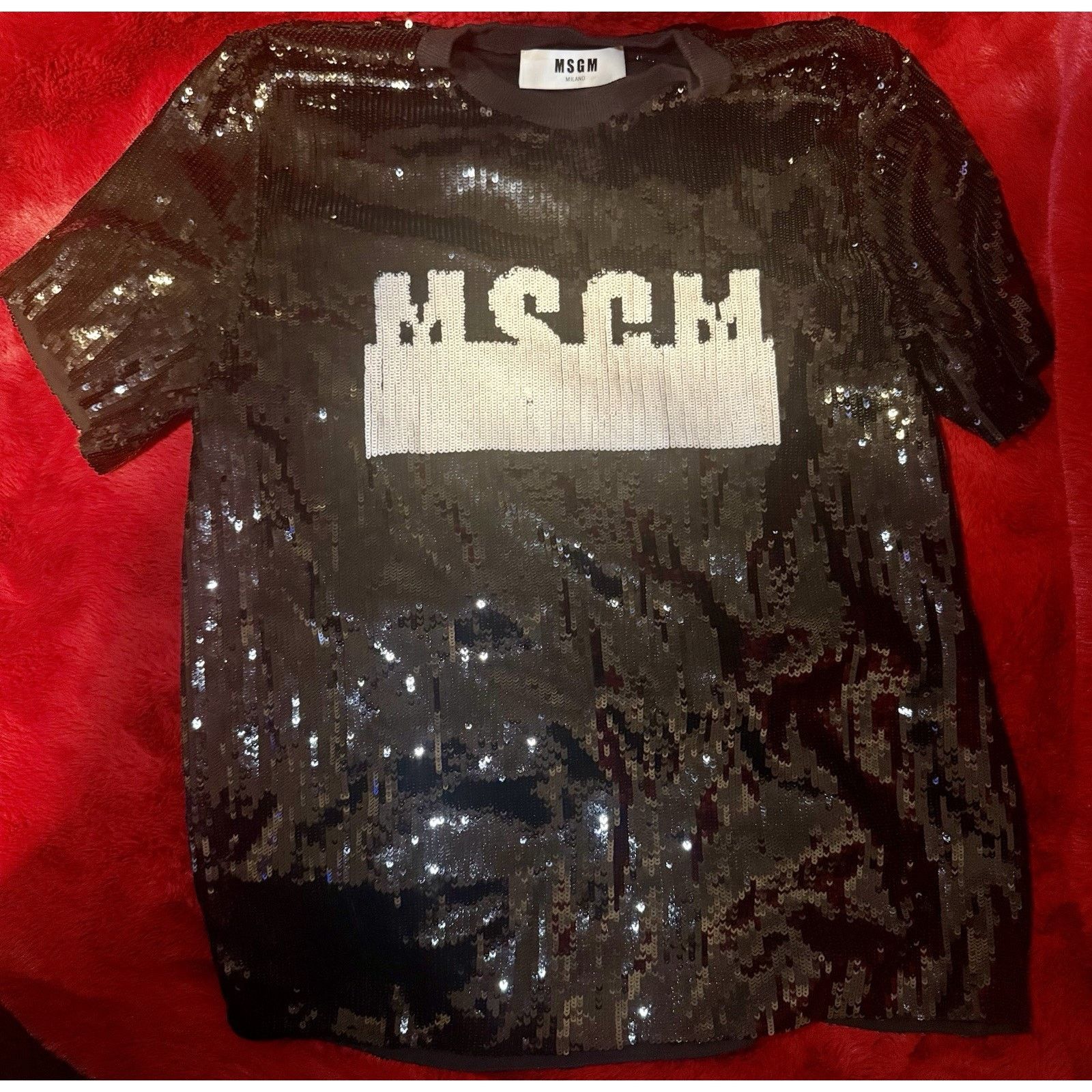 MSGM MSGM Women's Black White Sequin Logo Short Sleeve Crew Neck Size M / US 6-8 / IT 42-44 - 9 Thumbnail