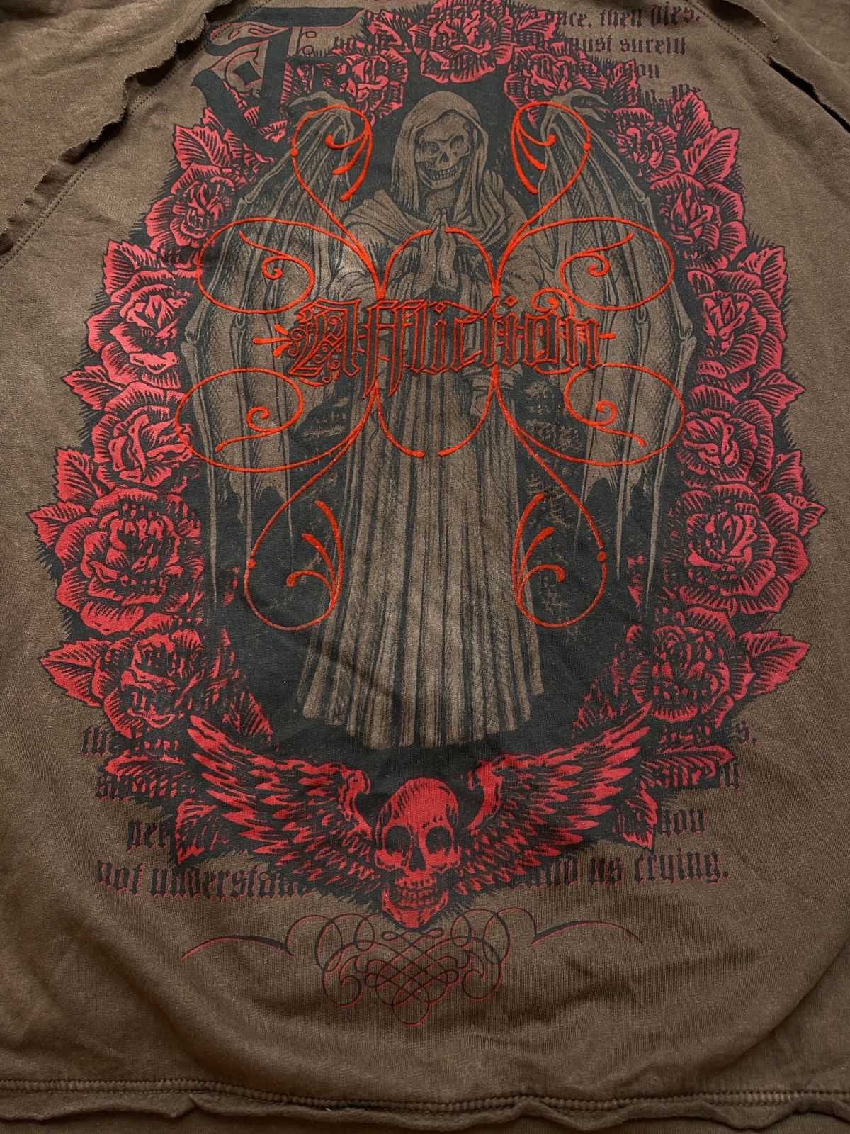 Affliction × Vintage Affliction very rare brown zip hoodie red velvet accents Size US L / EU 52-54 / 3 - 4 Thumbnail
