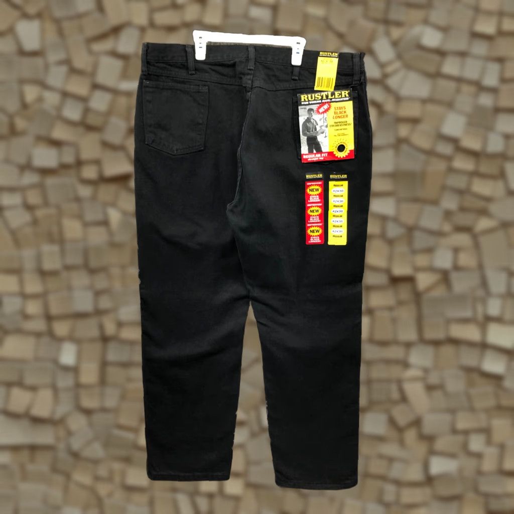 Denime Rustler Jeans 42x30 Mens Mid Rise Straight Leg Dark Wash Black Denim Shirt? Size US 42 / EU 58 - 1 Thumbnail