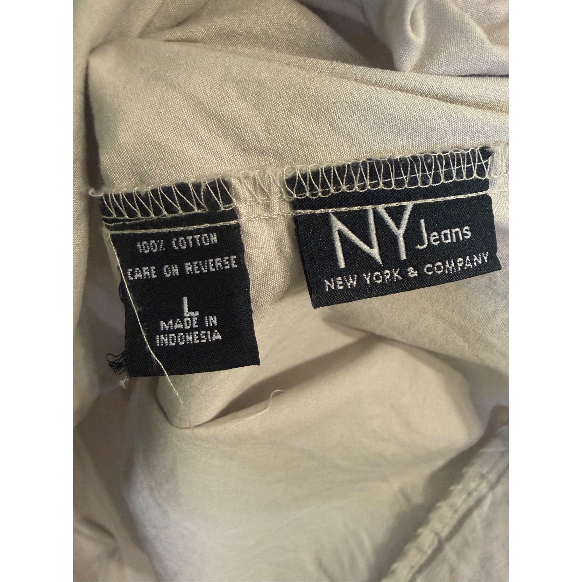 Other New York & Company Beige Long Sleeve Button-Up Shirt 100% Co Size L / US 10 / IT 46 - 2 Thumbnail