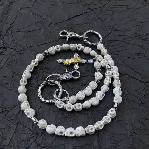 Jewelry 68Beaded Skeleton White Turquoise Chain Wallet With Cross Size ONE SIZE - 3 Thumbnail