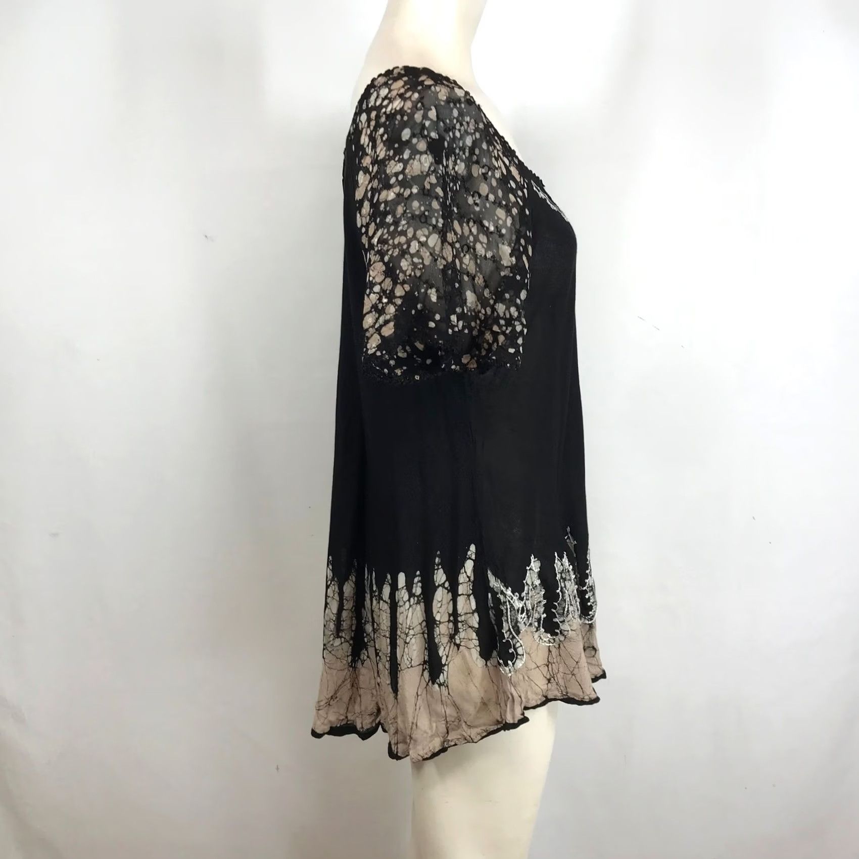 Vintage VINTAGE Sakkas Womens Black Lace Embroidered Batik Tunic Top Free Size Boho Lace-Up Shirt Womens XS? Size ONE SIZE - 4 Thumbnail