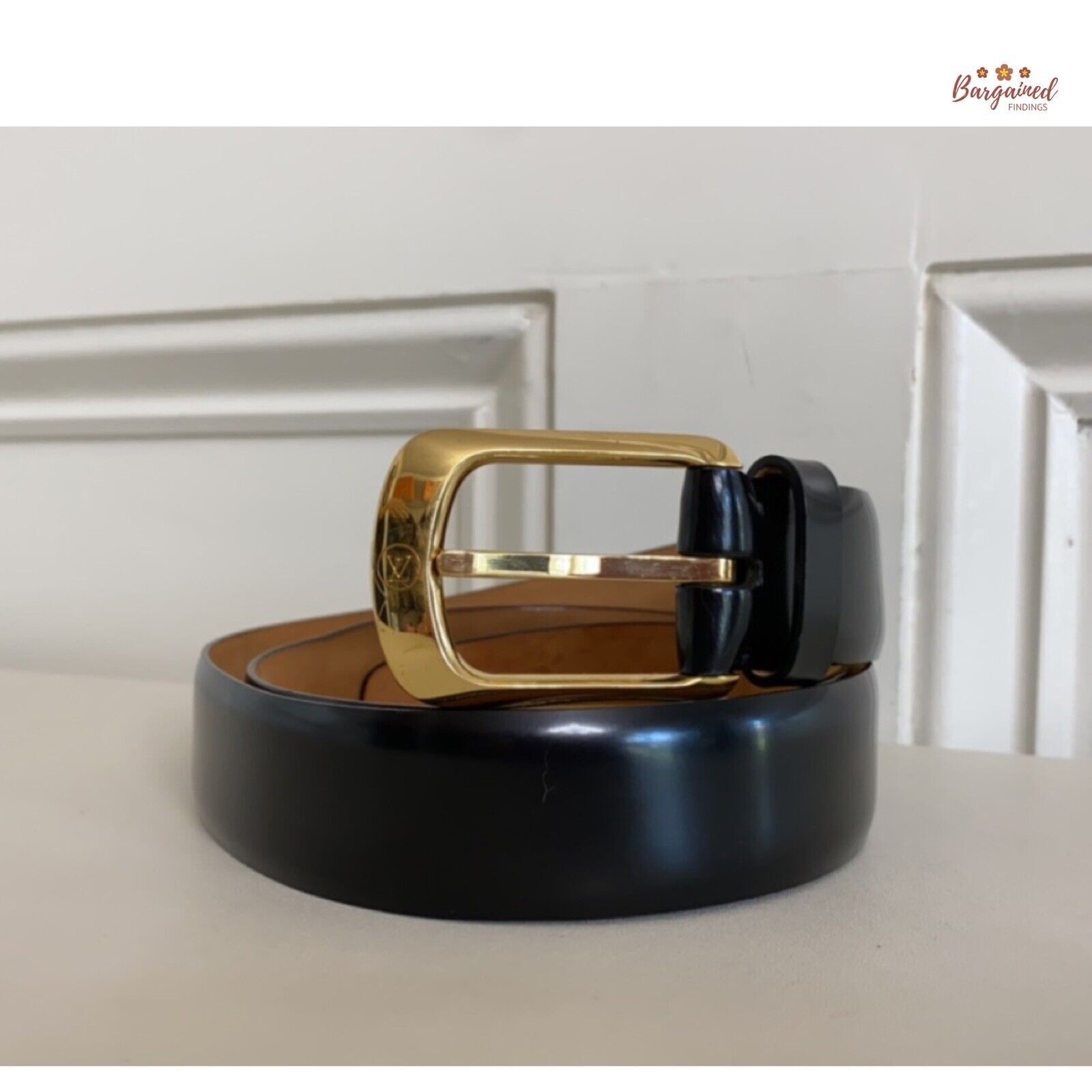 Louis Vuitton Louis Vuitton Black Calfskin Leather Ellipse Gold Belt Size 30 - 1 Thumbnail