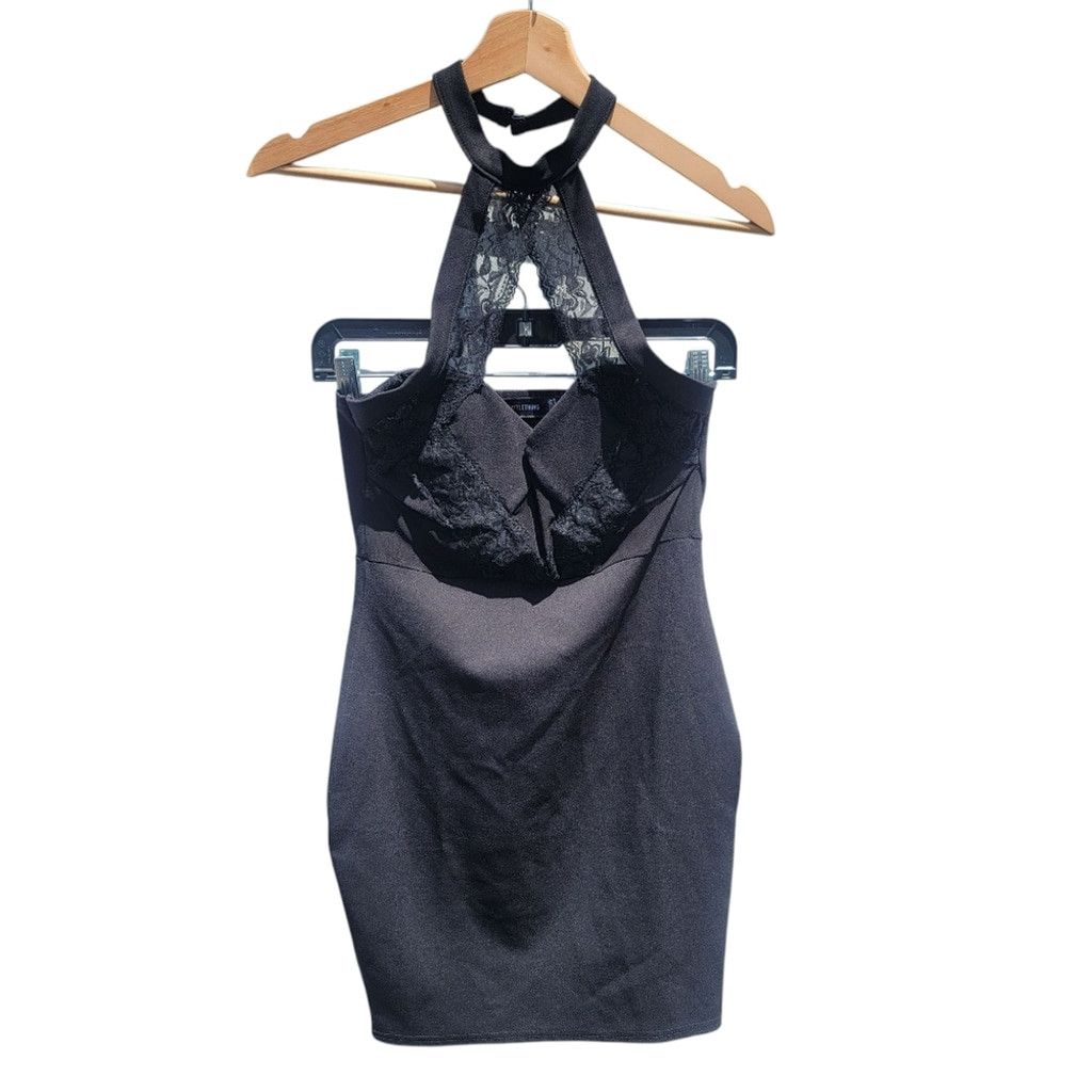 PrettyLittleThing NWT PrettyLittleThing Black LaceTrim High Neck Bodycon Dress Size S / US 4 / IT 40 - 4 Thumbnail