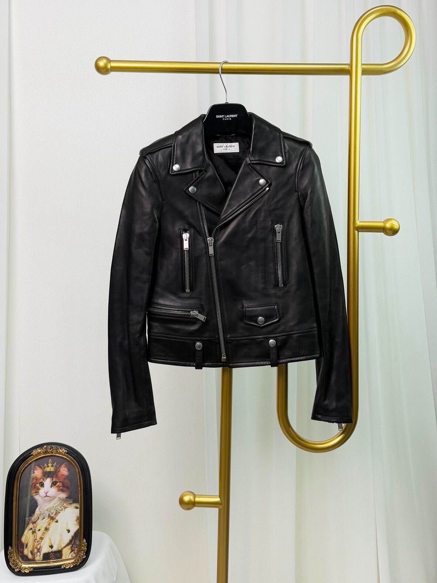 Yves Saint Laurent YSL Motorcycle Sheepskin Leather Jacket Size XS / US 0-2 / IT 36-38 - 1 Thumbnail