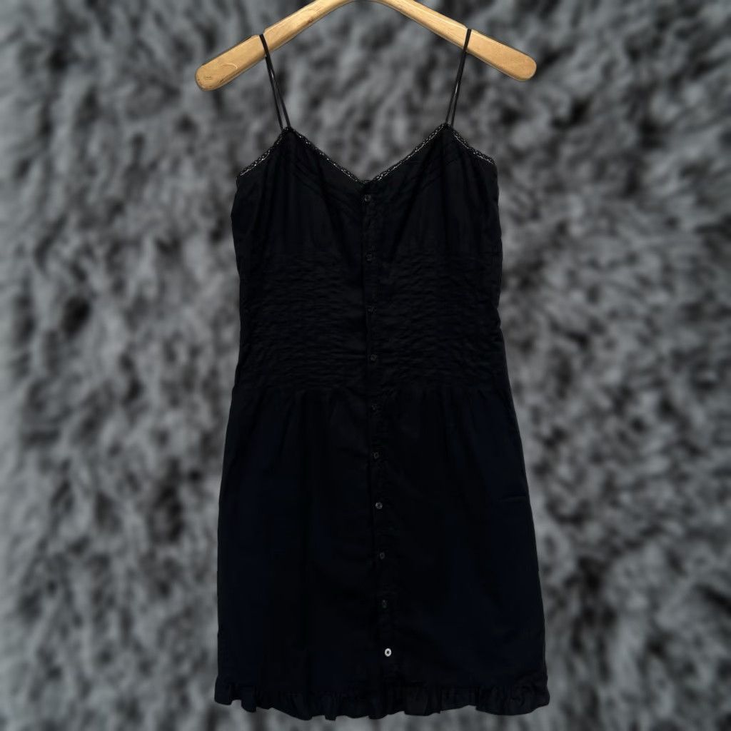 Ralph Lauren VINTAGE RALPH LAUREN Little Black Dress Shirt-Grade Mini Sleeveless Pintuck Button Front Y2K Grunge Womens Small Black Size S / US 4 / IT 40 - 1 Thumbnail