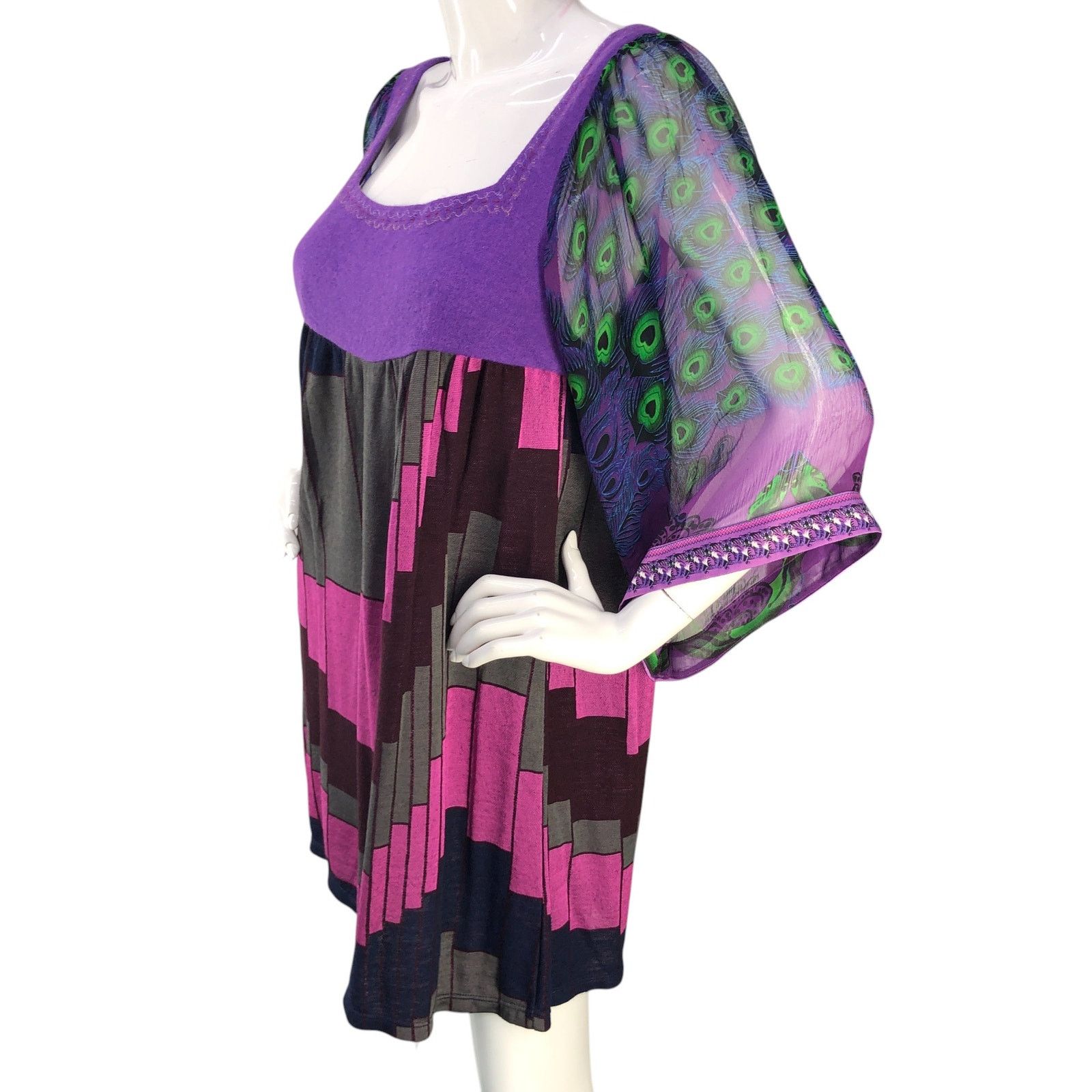 Custo Barcelona Custo Barcelona Size 4 L Dress Peacock Sleeve Kate Pierson Size L / US 10 / IT 46 - 5 Thumbnail