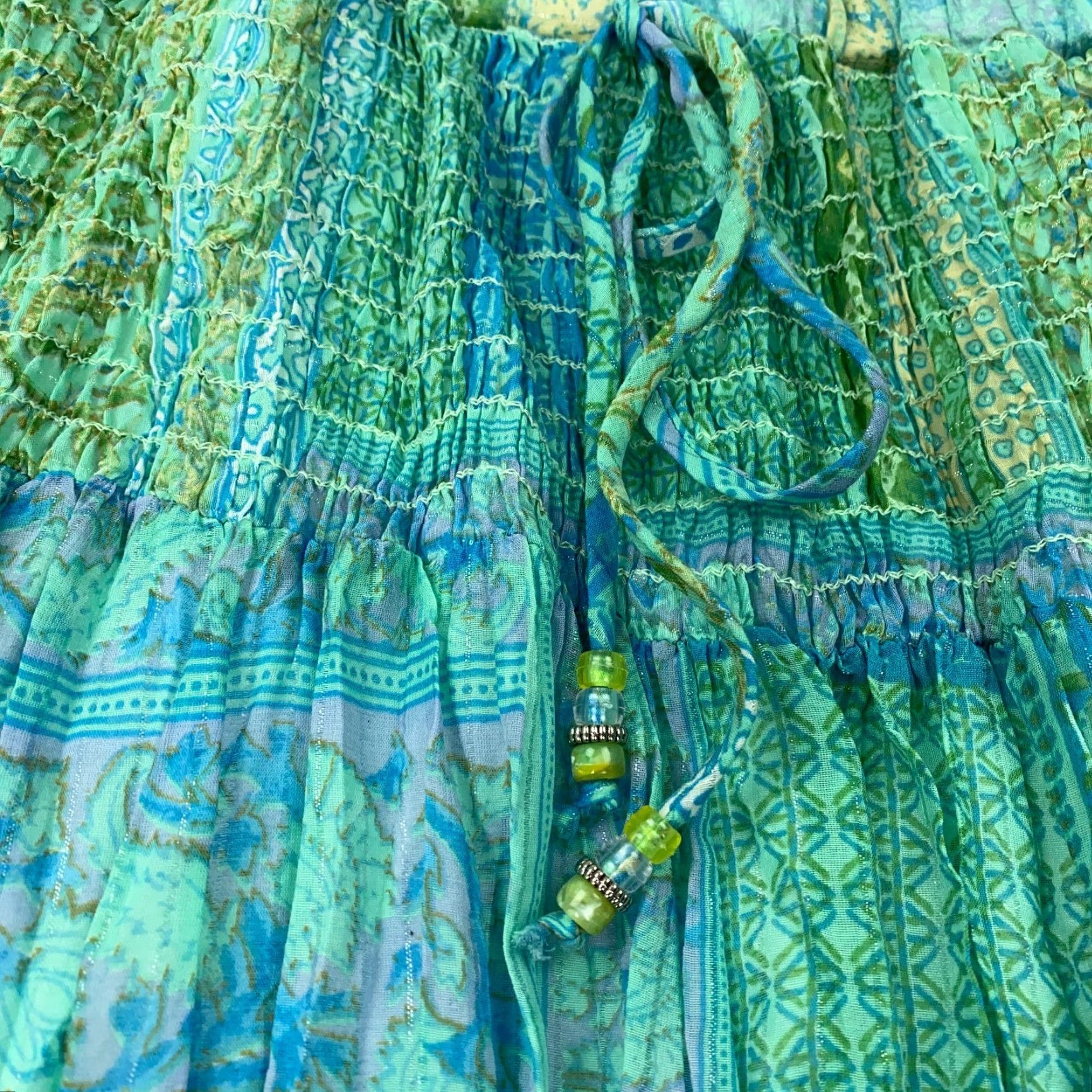 Vintage VINTAGE David Dart Women's Midi Skirt Bohemian A-Line Silk Cotton Lurex Blue 1X Size 40" / US 18 - 7 Thumbnail