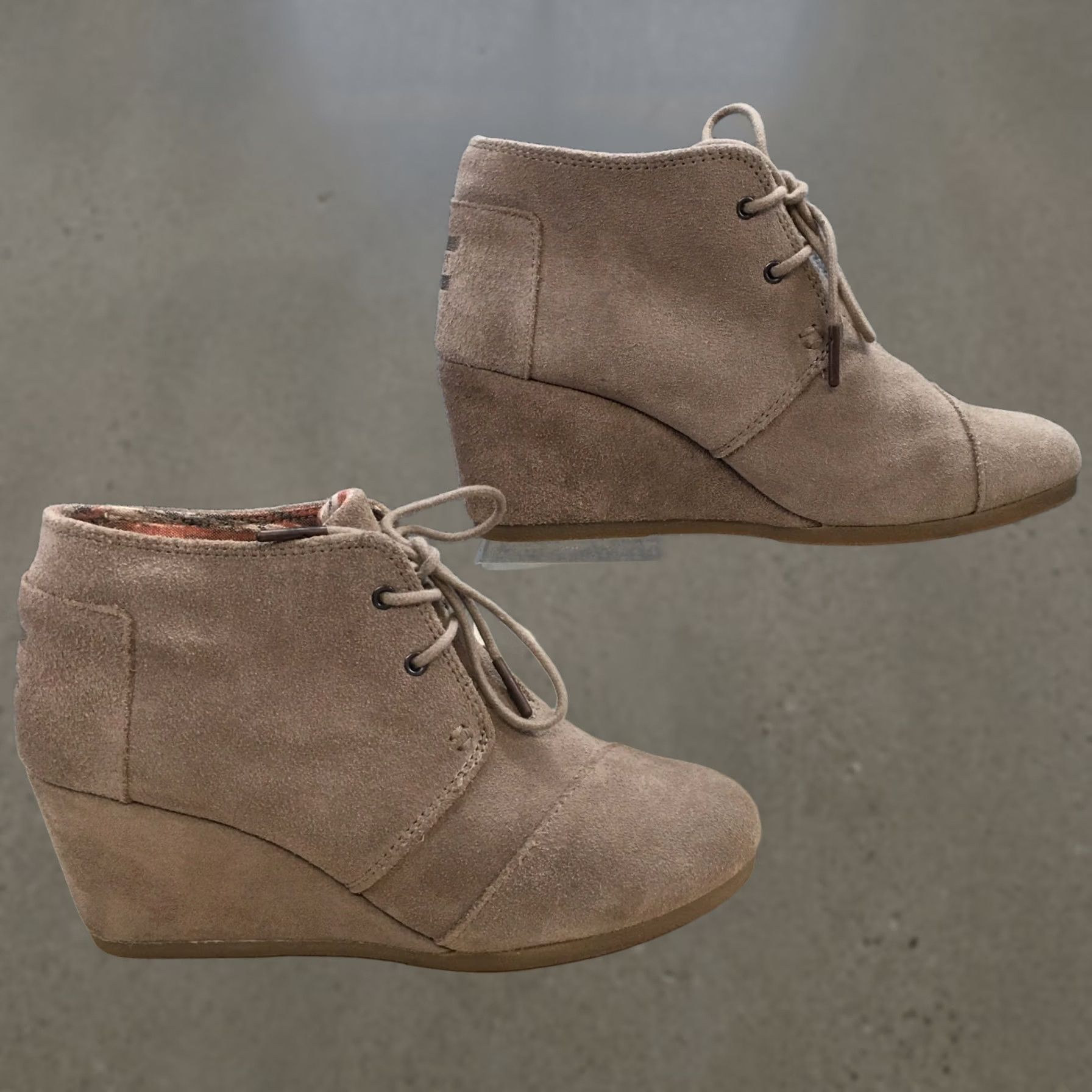 Toms TOMS Boots Womens 8 Desert Brown Lace Up Casual Round Toe Wedge Heels 300615 Size US 8 / IT 38 - 1 Thumbnail