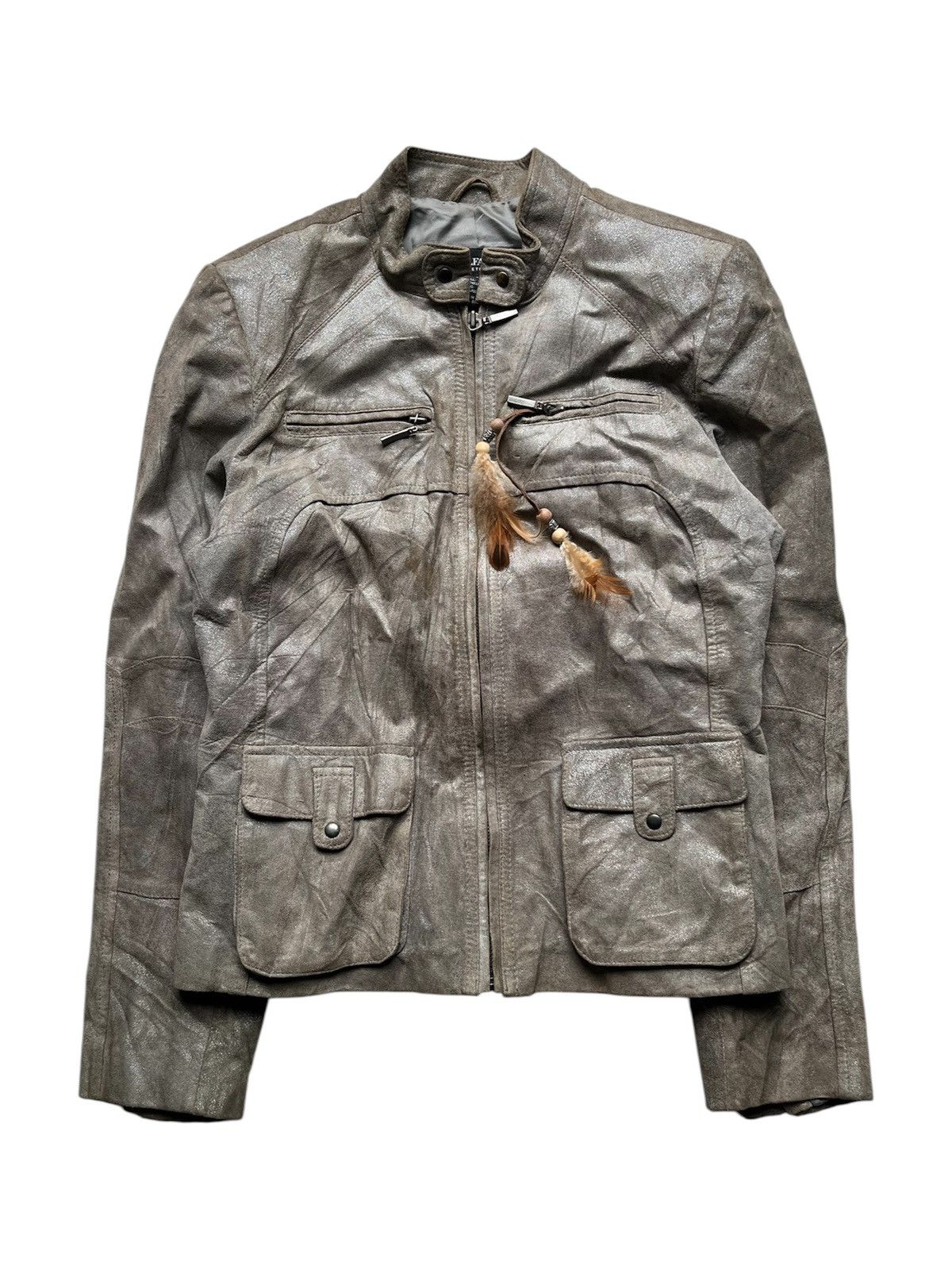 Isamu Katayama Backlash 2000s Alfani Petite dust gray wax glitter leather jacket Size US S / EU 44-46 / 1 - 1 Thumbnail