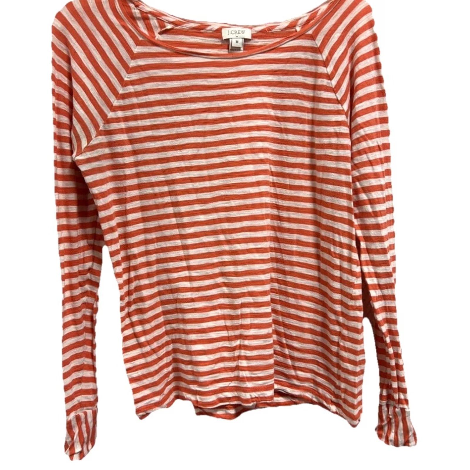 J.Crew J.Crew Women’s Nautical Tee Stripe White Orange Long Sleeve Scoop Neck M Shirt Top Size M / US 6-8 / IT 42-44 - 3 Thumbnail
