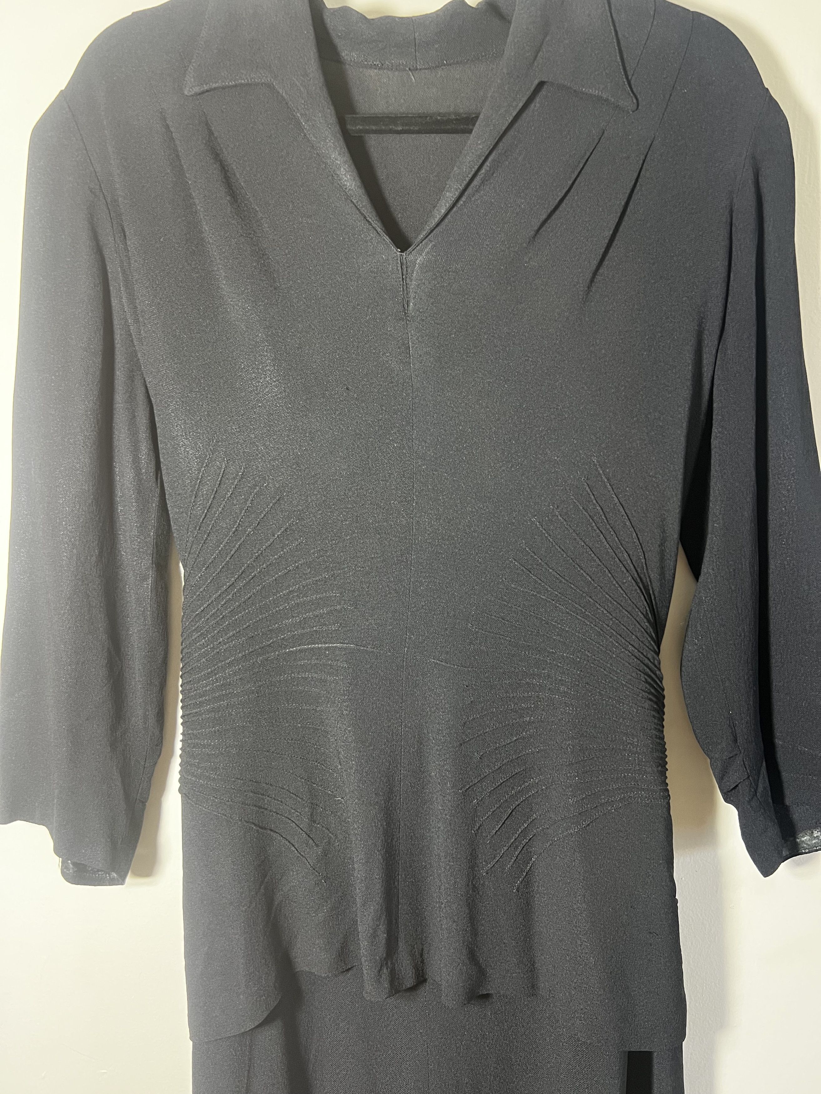 Vintage Vintage 1940's Black Sheer Ruched Afternoon Dress Size L / US 10 / IT 46 - 3 Thumbnail