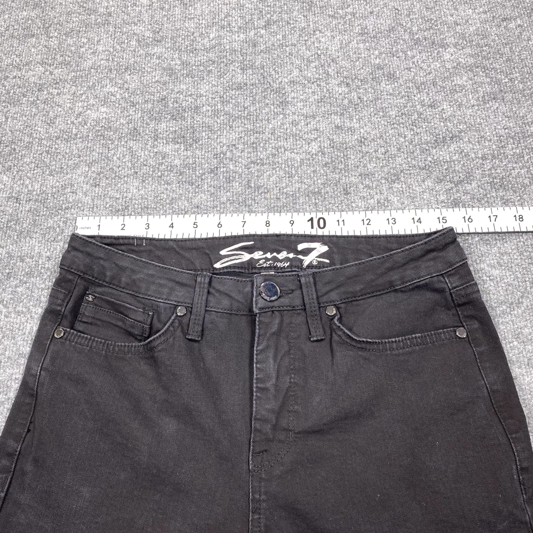 Vintage VINTAGE Seven7 Jeans Womens 12 Black Charcoal Skinny Stretch Denim Mid Rise Frayed Hem Size 34" / US 12 / IT 48 - 5 Thumbnail