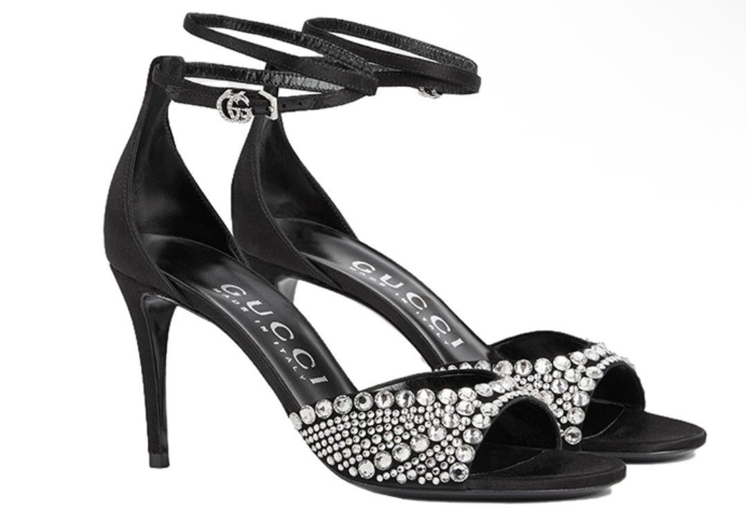Gucci Gucci GG Crystal Satin Slide Raso Seta Malaga Kid Heel Size US 5.5 / IT 35.5 - 1 Thumbnail