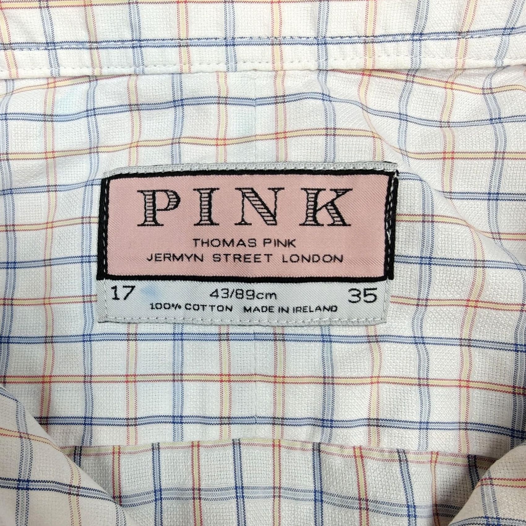 Vintage Thomas Pink Mens Dress Shirt 17 34/35 White Check Regular Fit Long Sleeve Cotton Size 46R - 4 Thumbnail