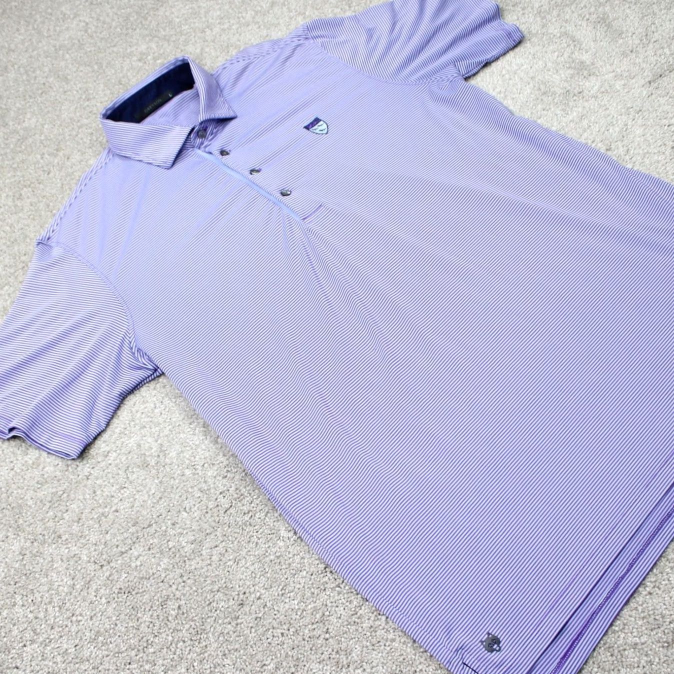 Vintage Greyson Polo Shirt Mens Large Purple Striped Golf Polyester Stretch Short Sleeve Size US L / EU 52-54 / 3 - 6 Thumbnail