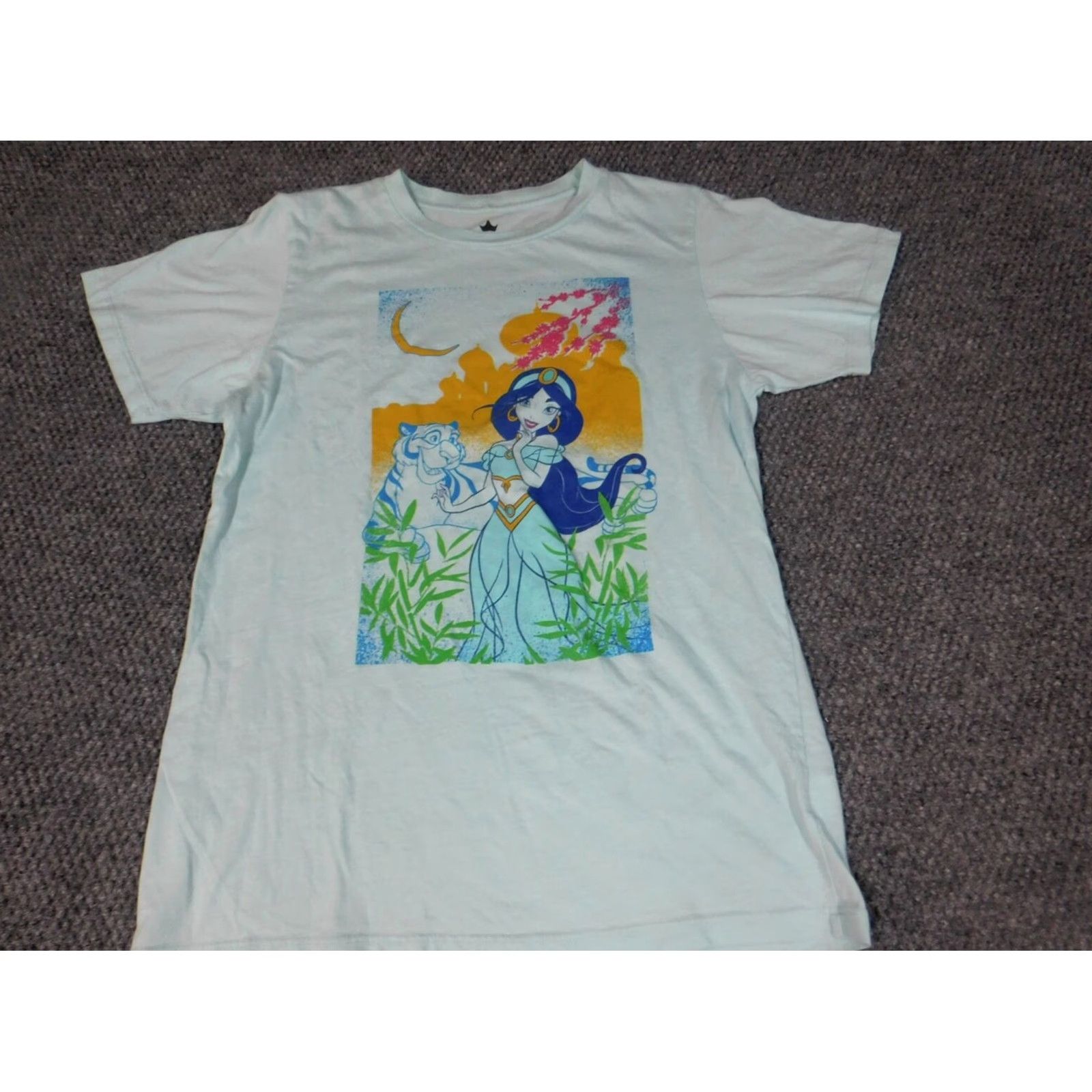 Disney Disney Womens Blouse XL Blue Crew Neck Short Sleeve Cap Sleeve Pullover Cotton Rayon Button Casual Regular Basic University Theme Size XL / US 12-14 / IT 48-50 - 3 Thumbnail