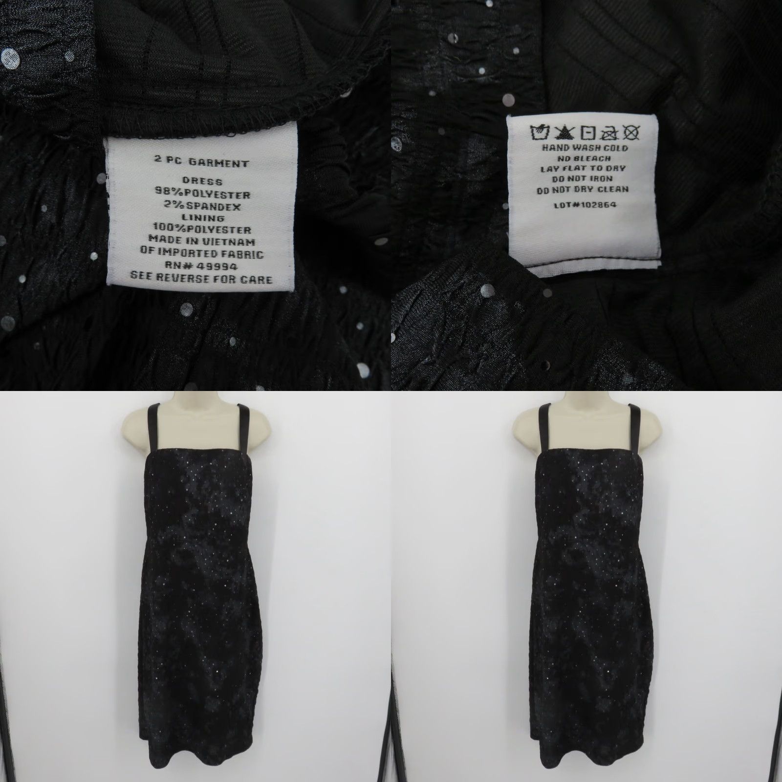Vintage VINTAGE R&M Richards Women Dress Cocktail Sleeveless Square Neck 14 Black Gray Crinkled Midi Sheath Size XL / US 12-14 / IT 48-50 - 8 Thumbnail
