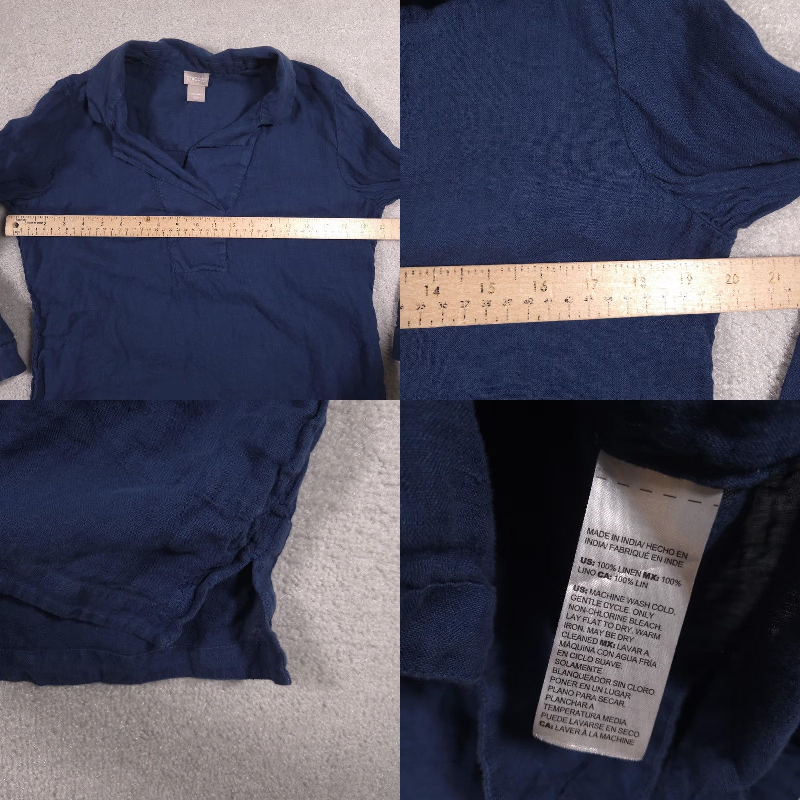 Vintage Chico's Shirt Womens 1 Blue 100% Linen Collared Tunic Long Sleeve Top Blouse Size XS / US 0-2 / IT 36-38 - 8 Thumbnail